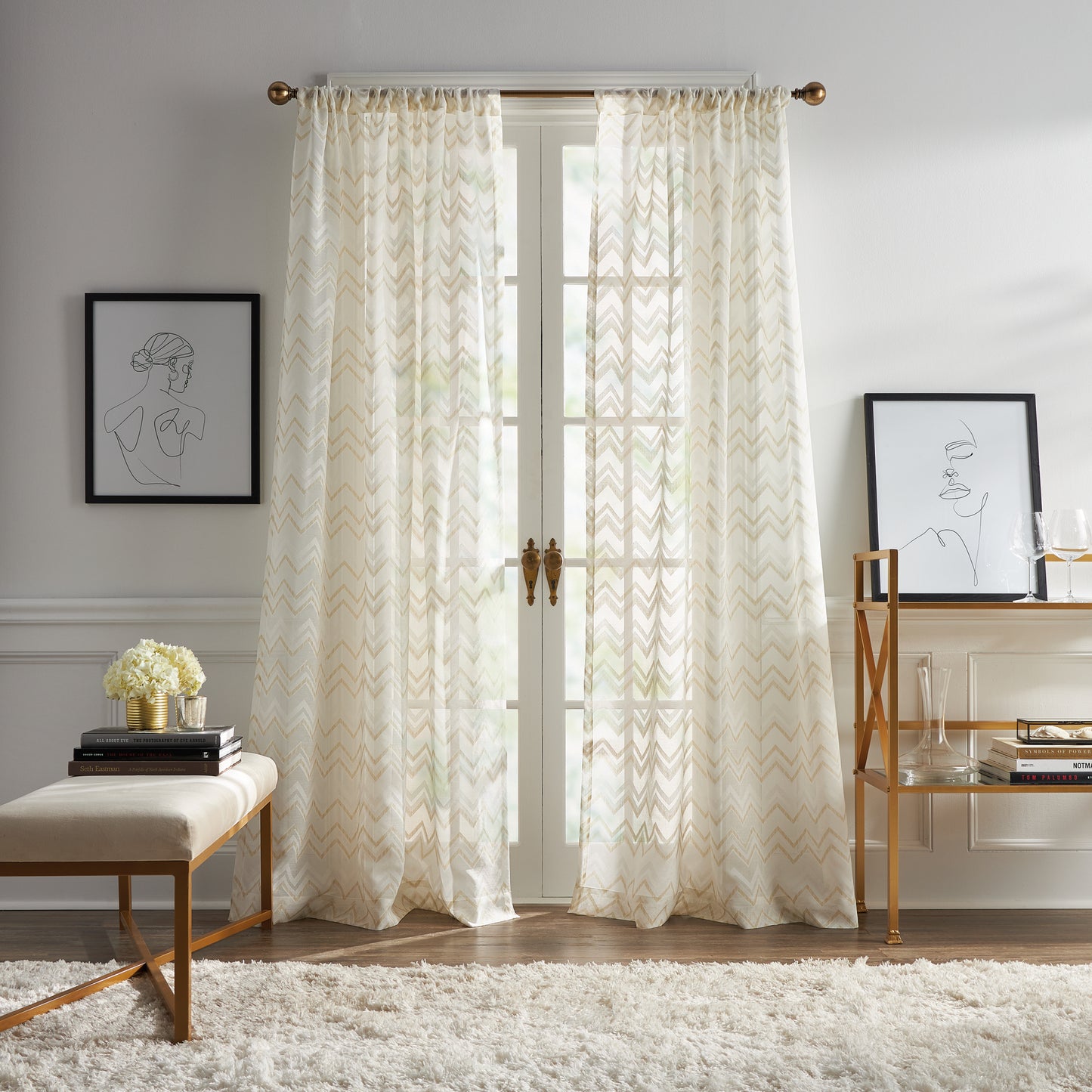 KARL LAGERFELD PARIS Simone Print Burnout Curtain Panel Pair