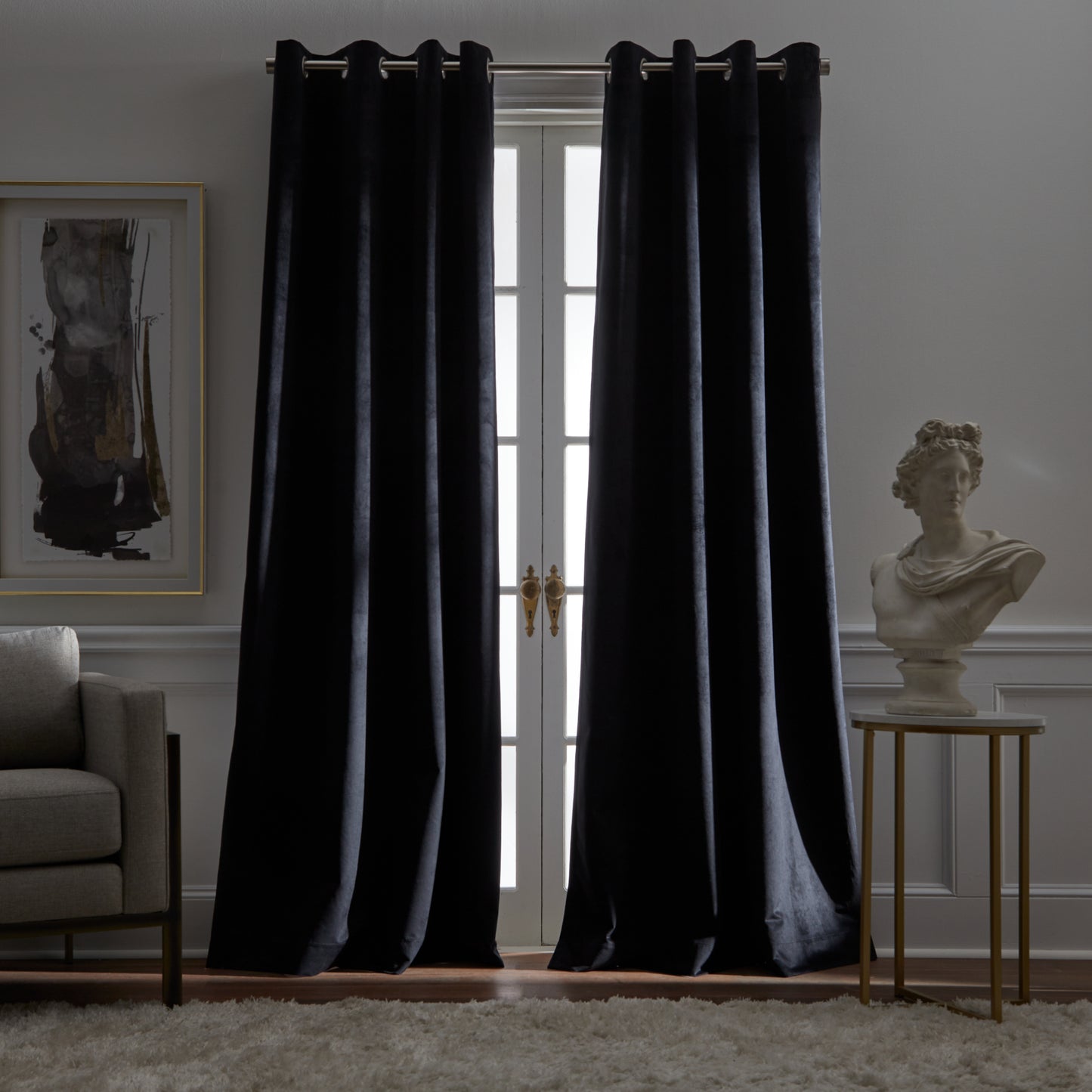 KARL LAGERFELD PARIS Velvet Blackout Grommet Curtain Panel Pair