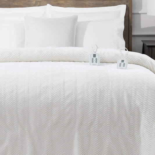 Brookstone Cozy Heated Plush Herringbone Blanket