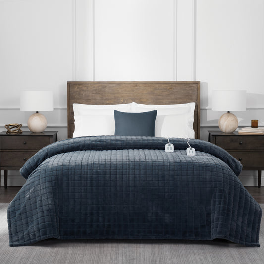 Brookstone Electric Heated Blanket Faux Fur Grid