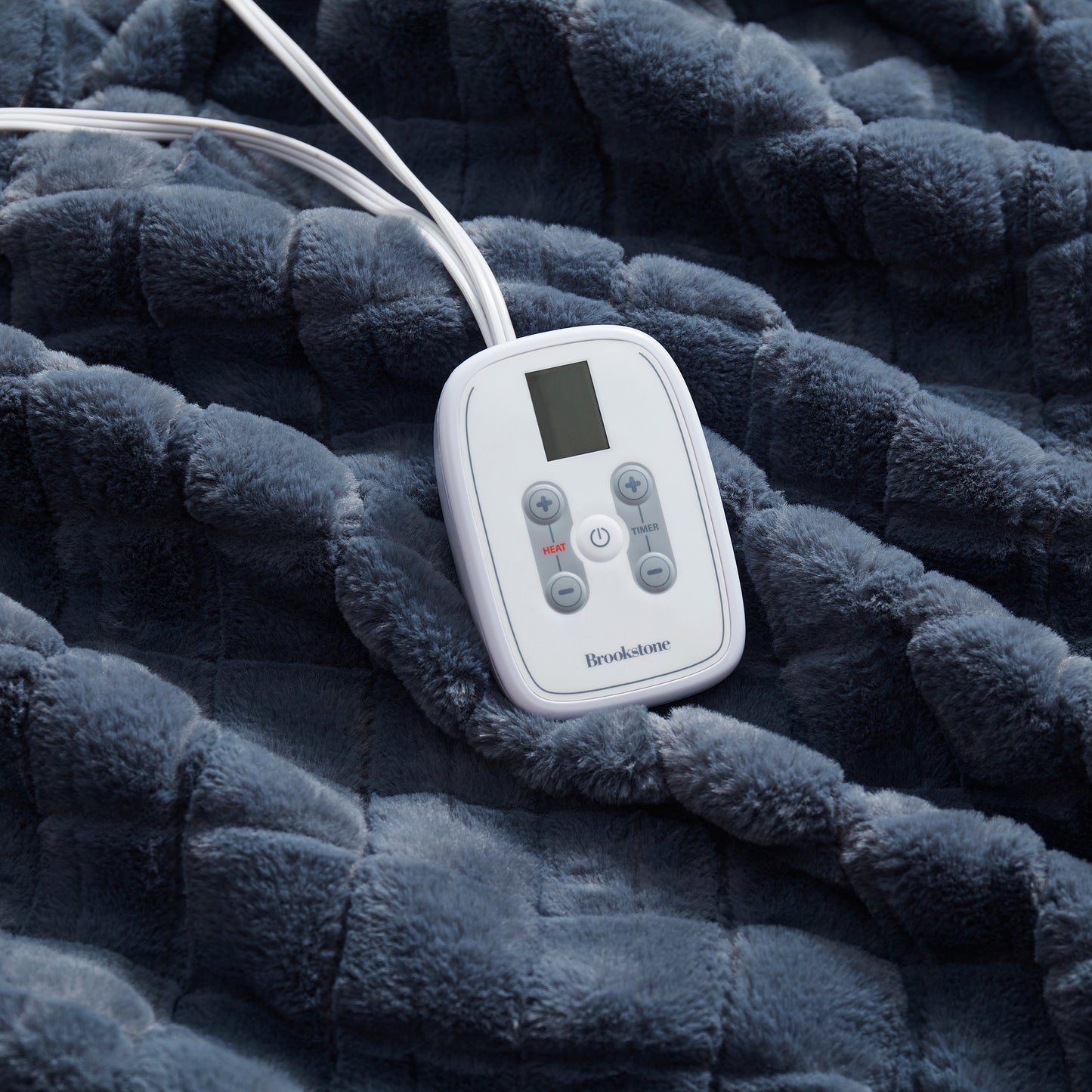 Brookstone Electric Heated Blanket Faux Fur Grid