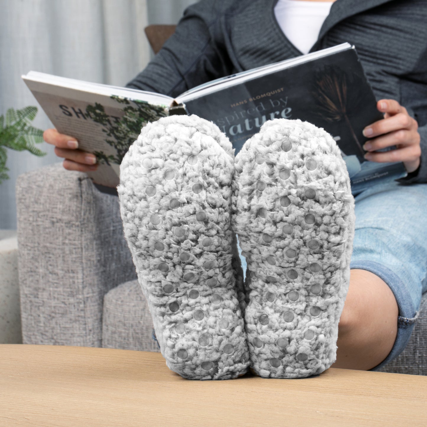 Brookstone Nap Super Soft Heathered Sherpa Footies