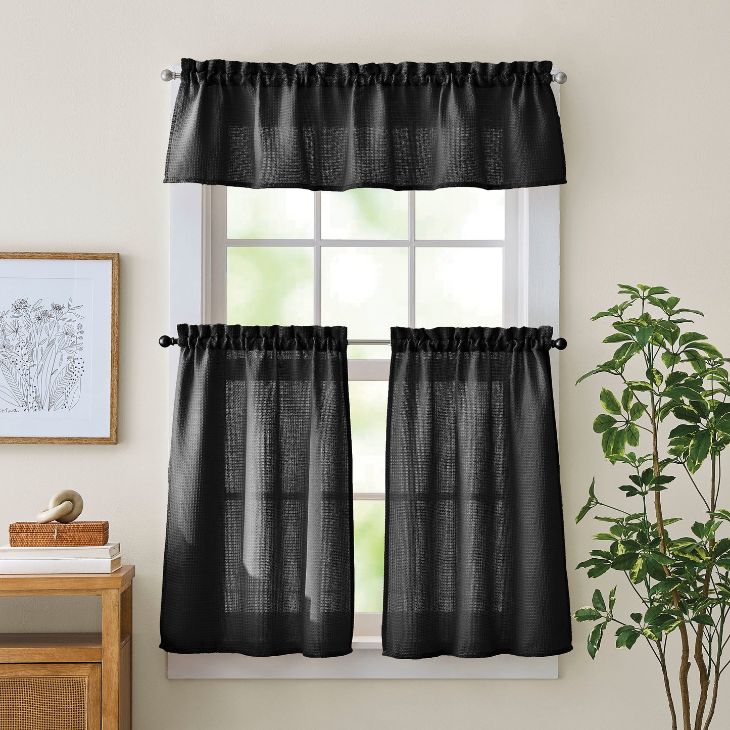 Curtainworks Eldridge Waffle 3-Piece Tier and Valance Set
