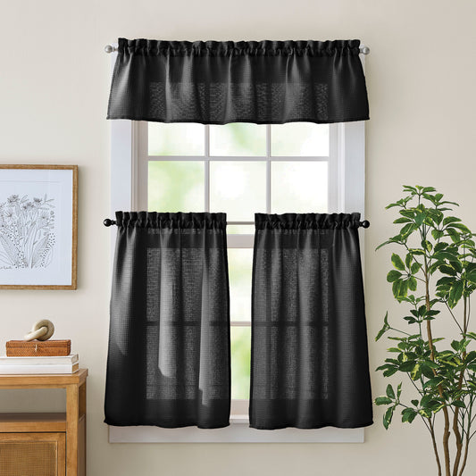 Curtainworks Eldridge Waffle 3-Piece Tier and Valance Set