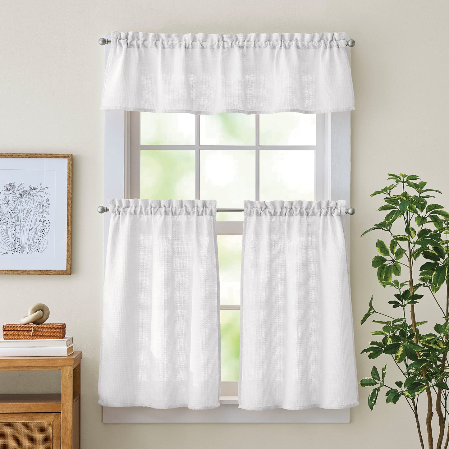 Curtainworks Eldridge Waffle 3-Piece Tier and Valance Set