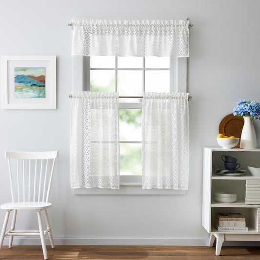 Martha Stewart Canterbury Lace Valance and Tiers 3-piece Set