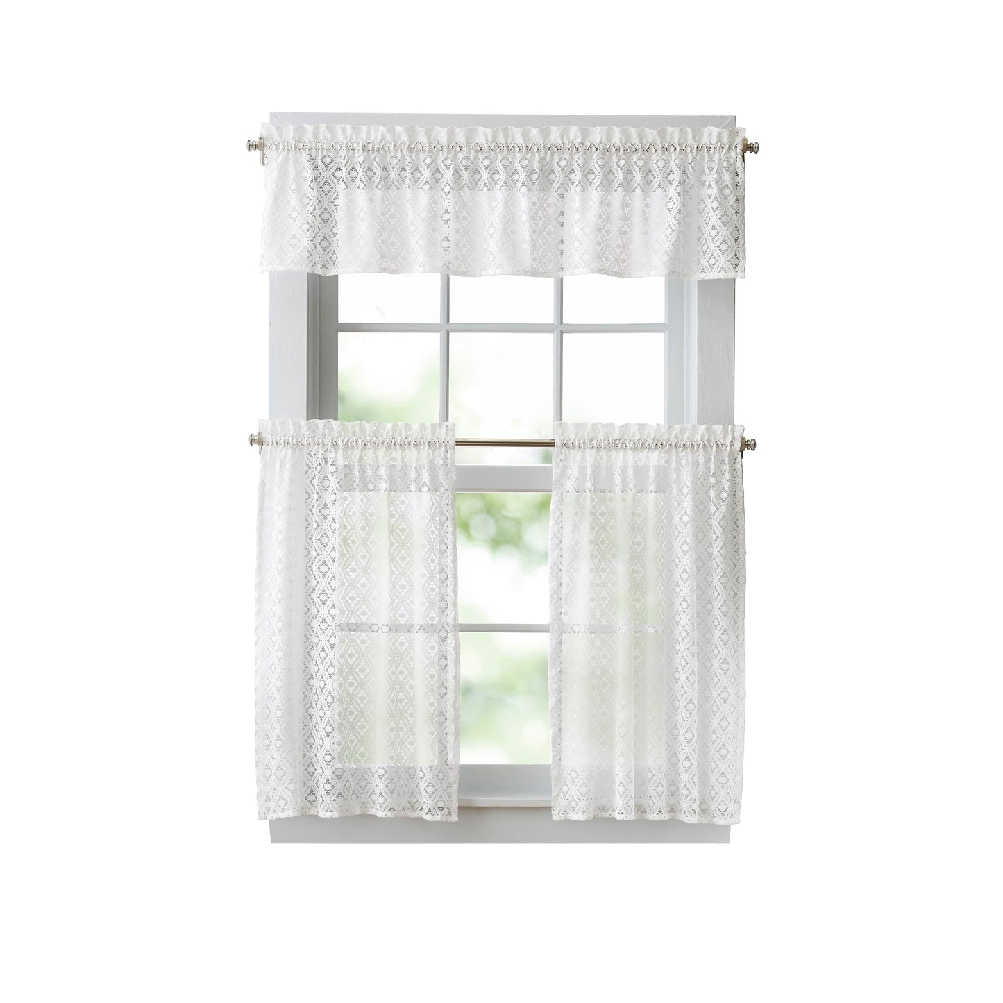 Martha Stewart Canterbury Lace Valance and Tiers 3-piece Set