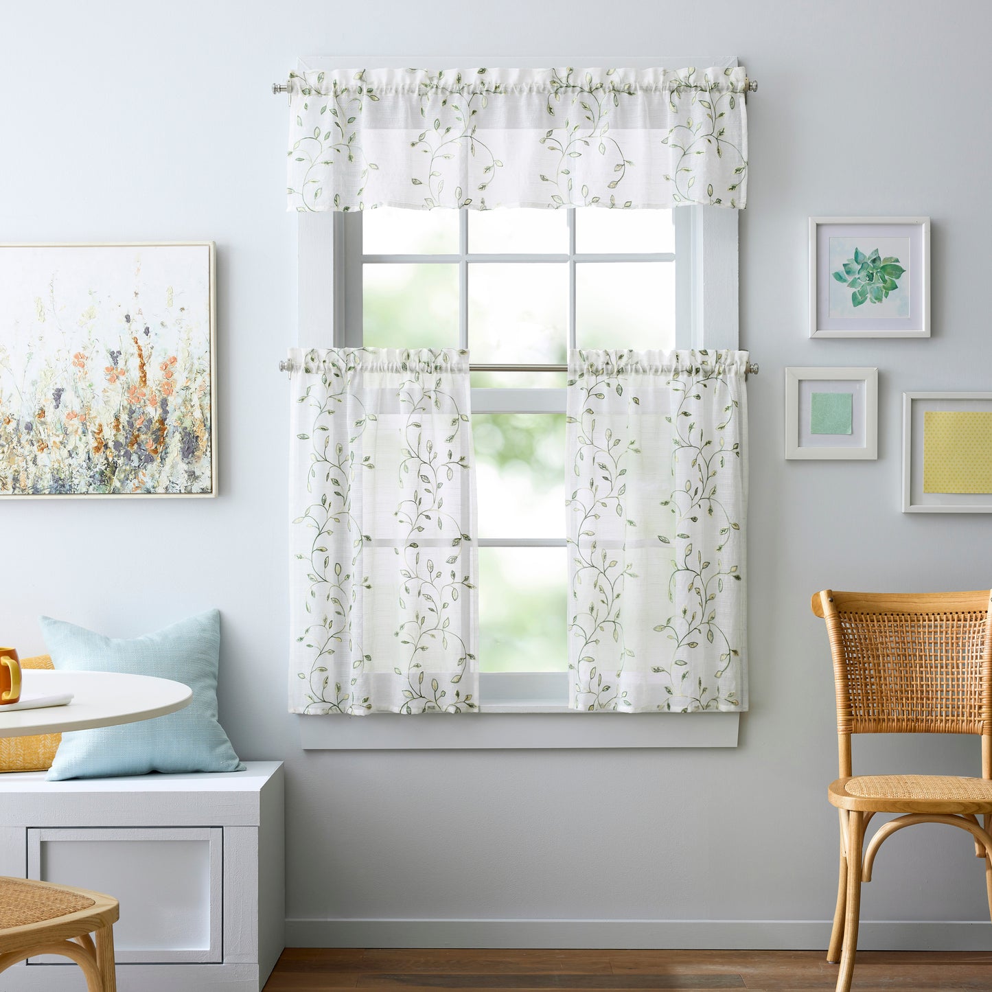 Martha Stewart Durham Embroidery Valance and Tiers 3-Piece Set
