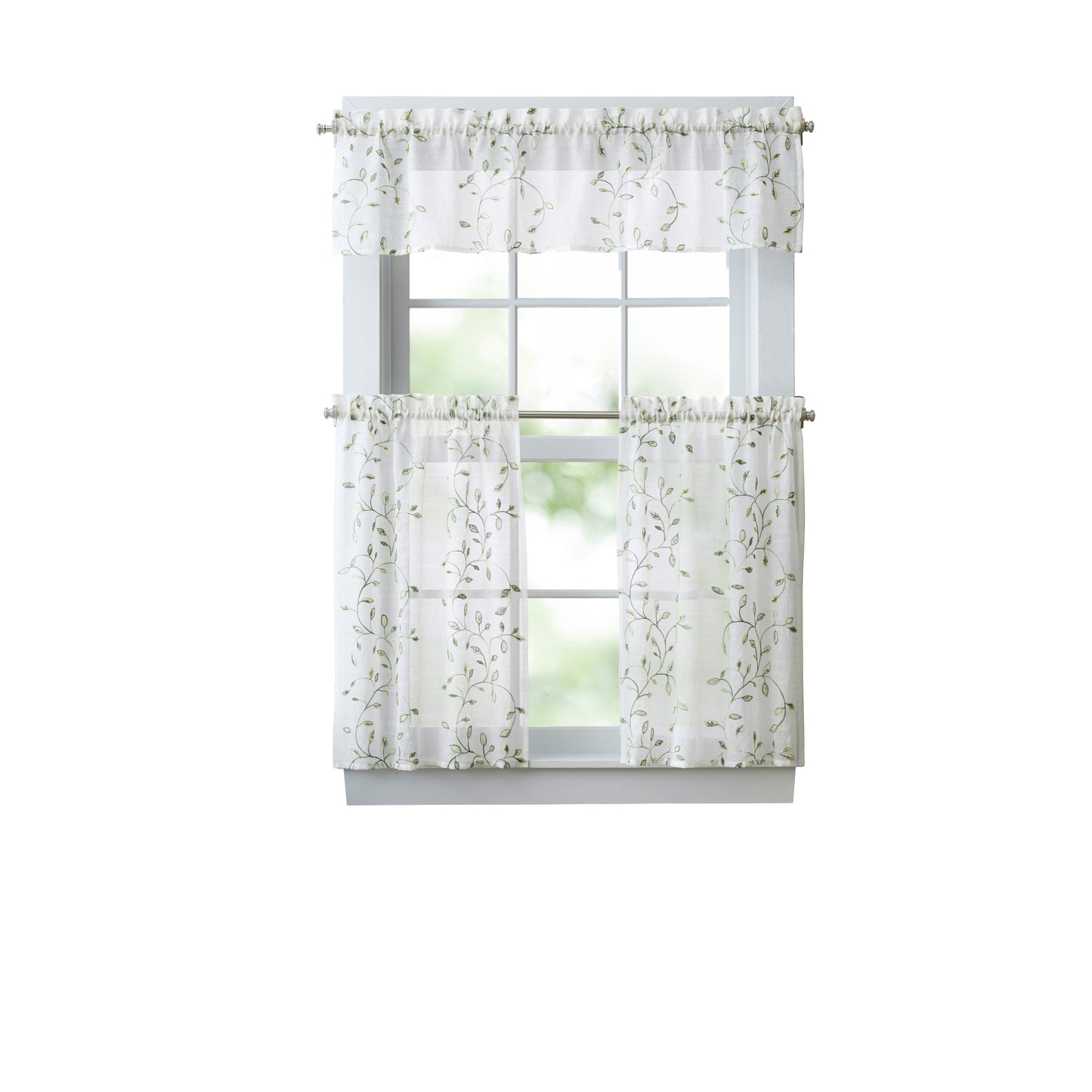 Martha Stewart Durham Embroidery Valance and Tiers 3-Piece Set