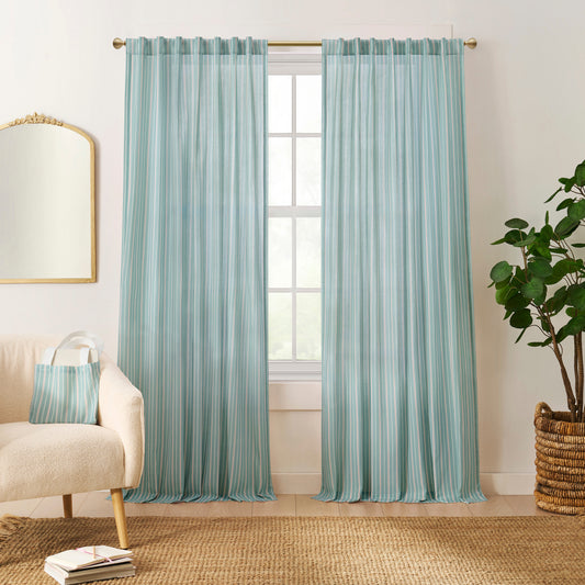 Peri Home Marina Stripe Curtain Panel Pair and Tote Bag Set