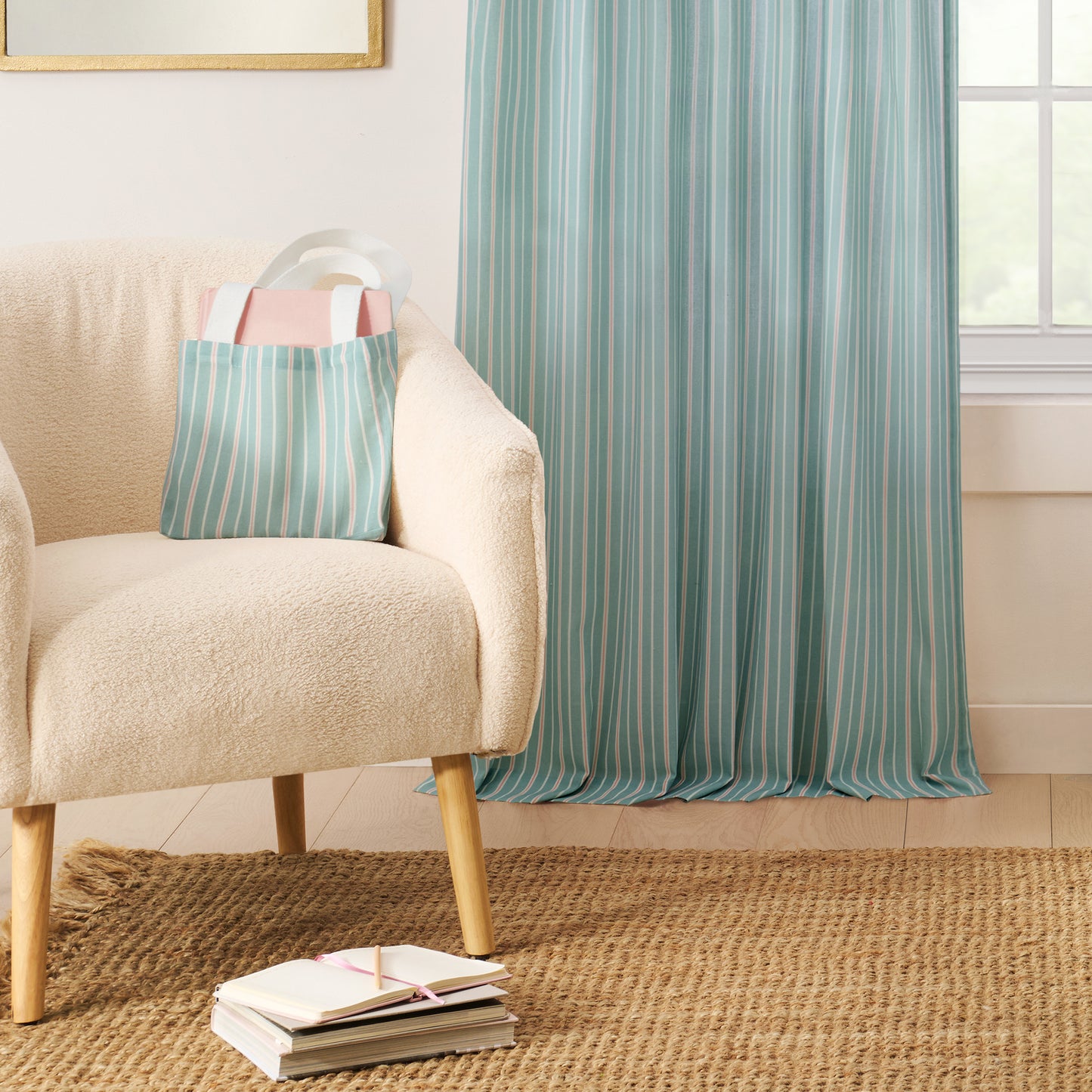 Peri Home Marina Stripe Curtain Panel Pair and Tote Bag Set