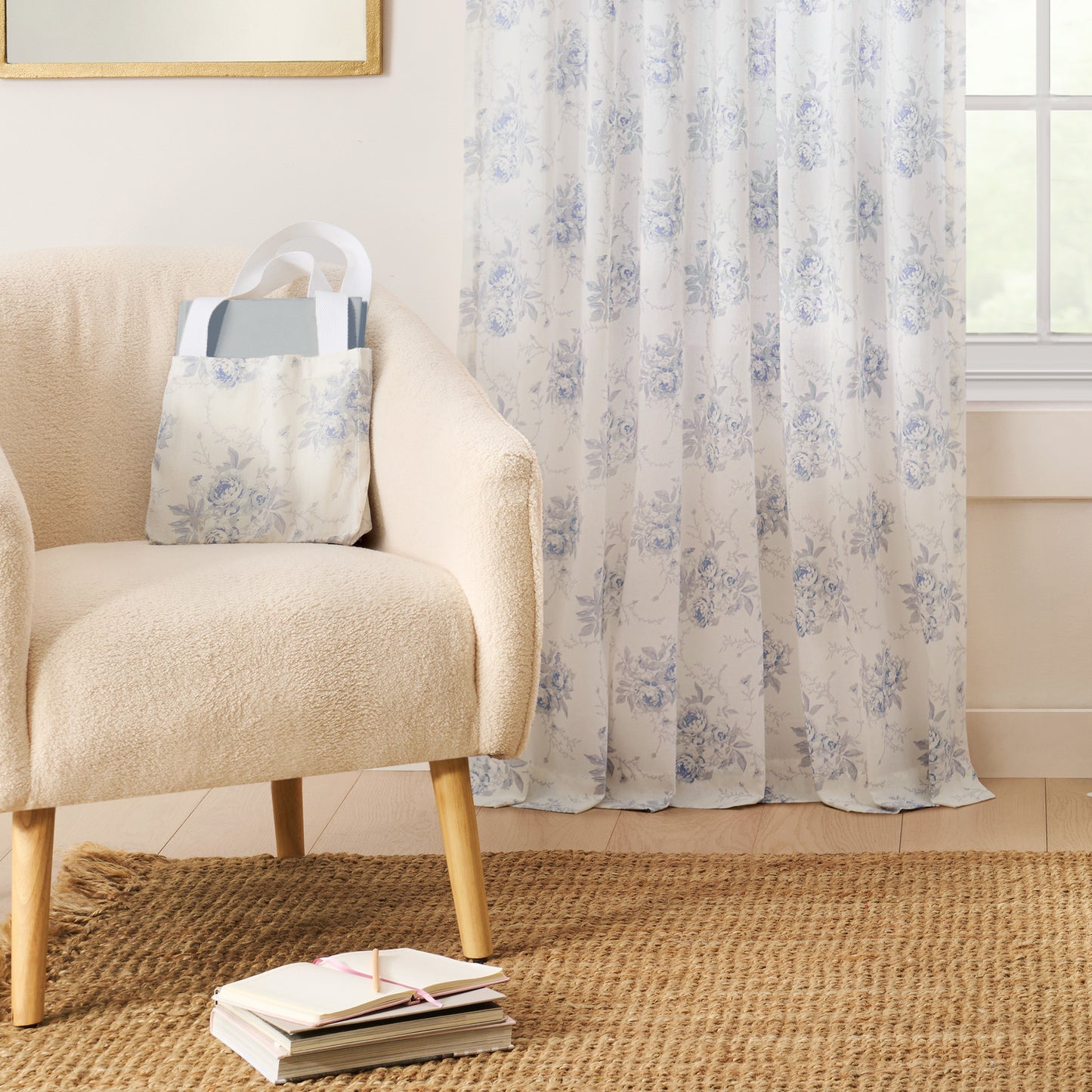 Peri Home Heirloom Rose Curtain Panel Pair and Tote Bag Set