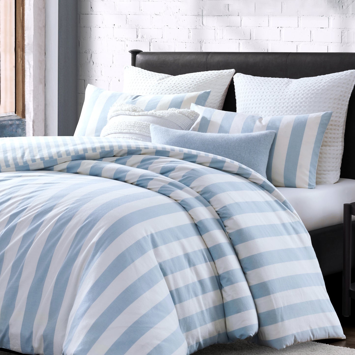 DKNY Reversible Stripe Vintage Washed Cotton Duvet Set