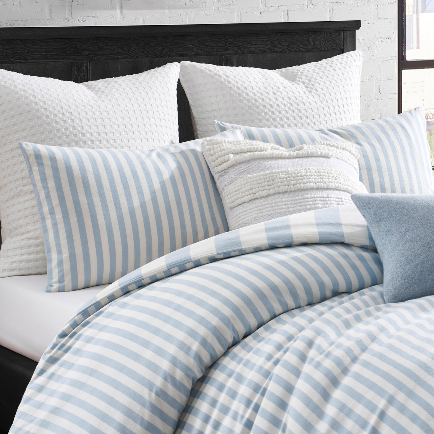 DKNY Reversible Stripe Vintage Washed Cotton Duvet Set