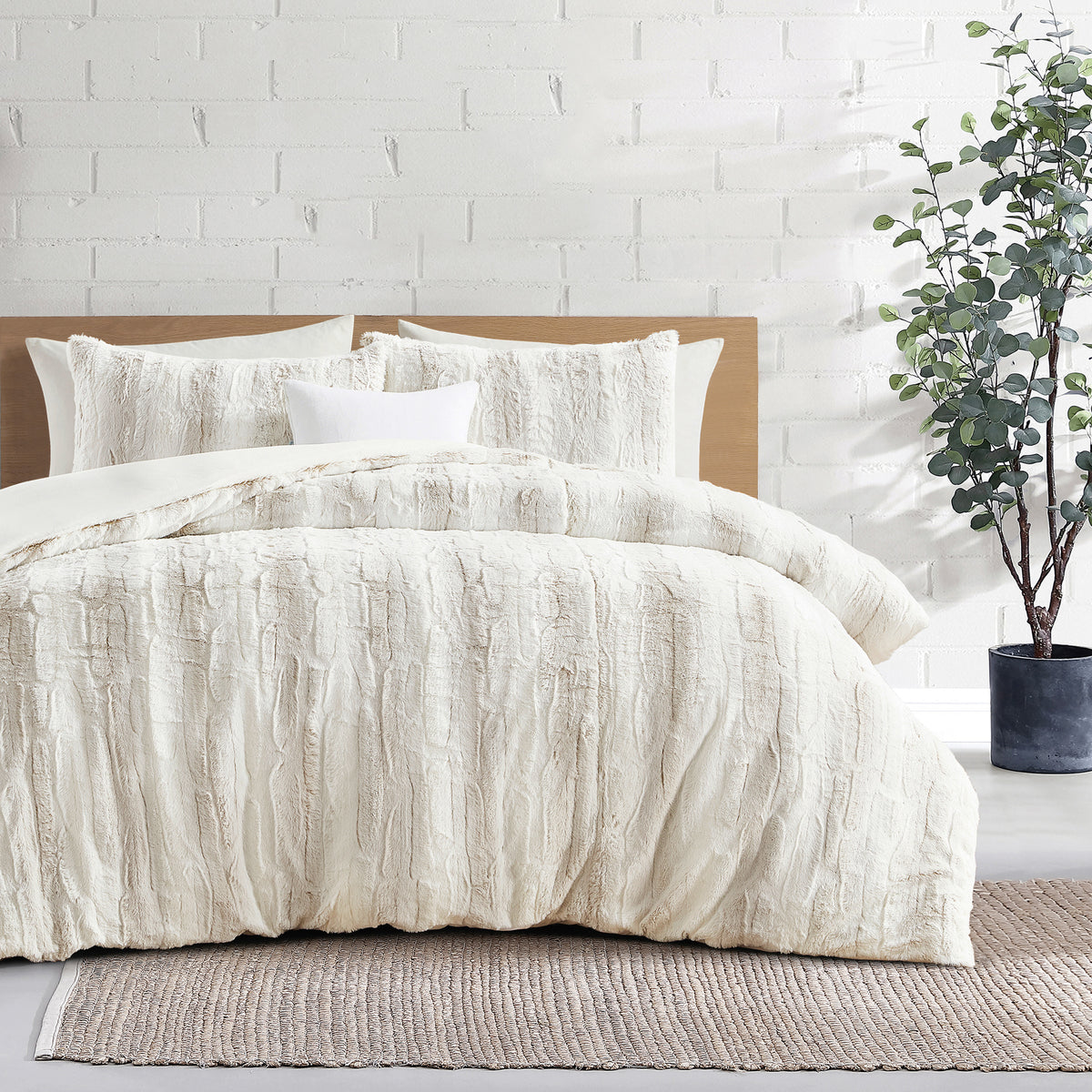 DKNY Wide Stripe Faux Fur Comforter Set