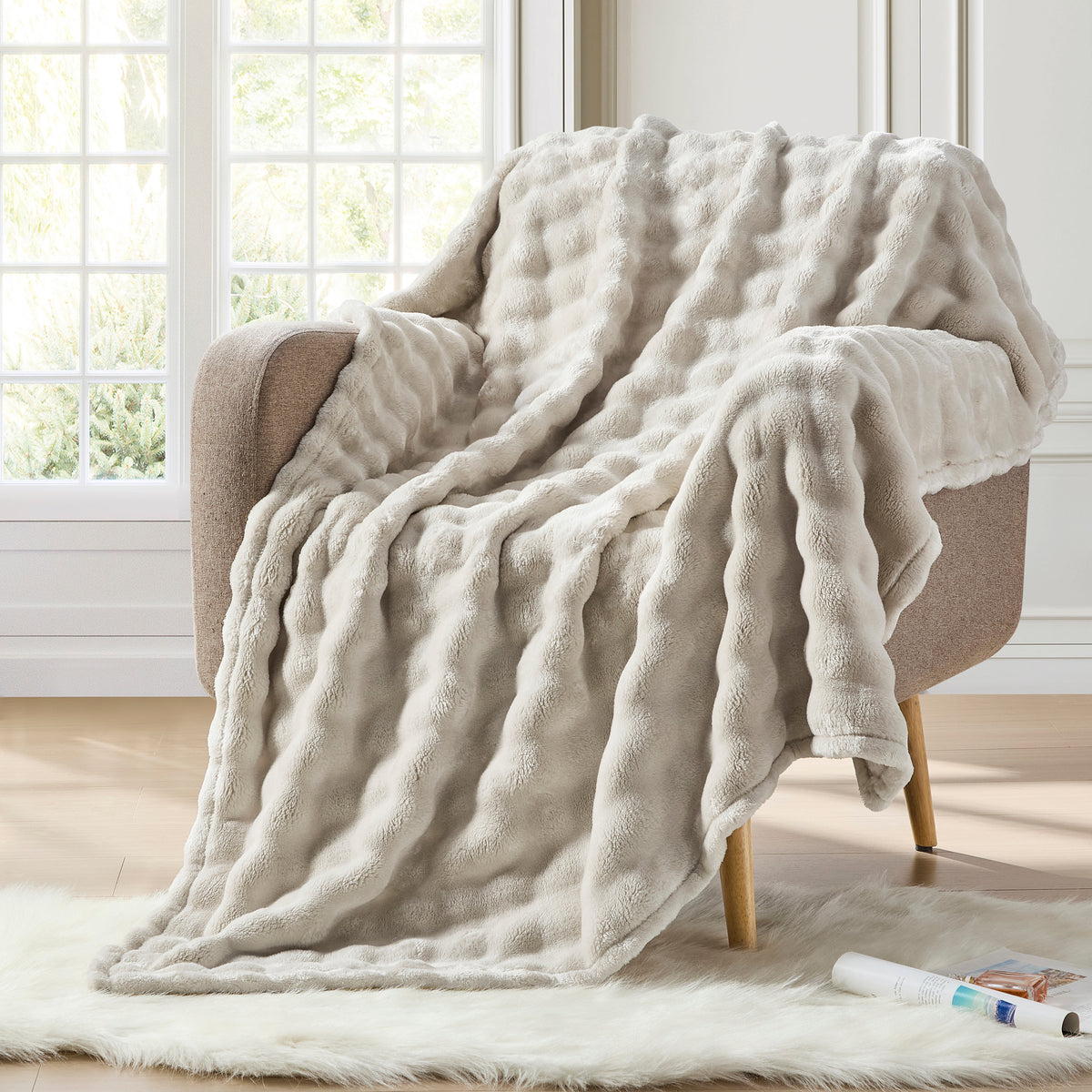 DKNY Solid Bubble Plush Throw