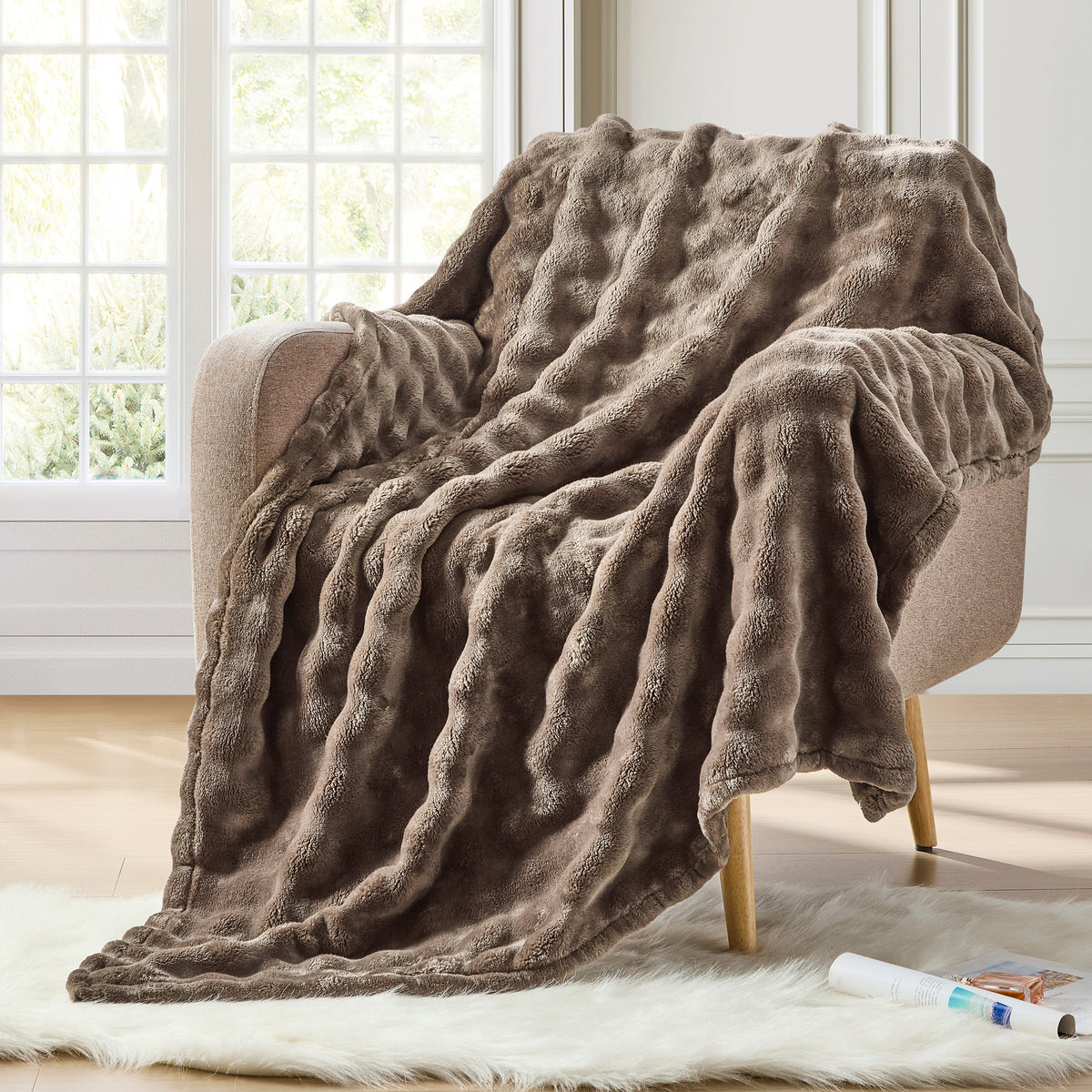 DKNY Solid Bubble Plush Throw
