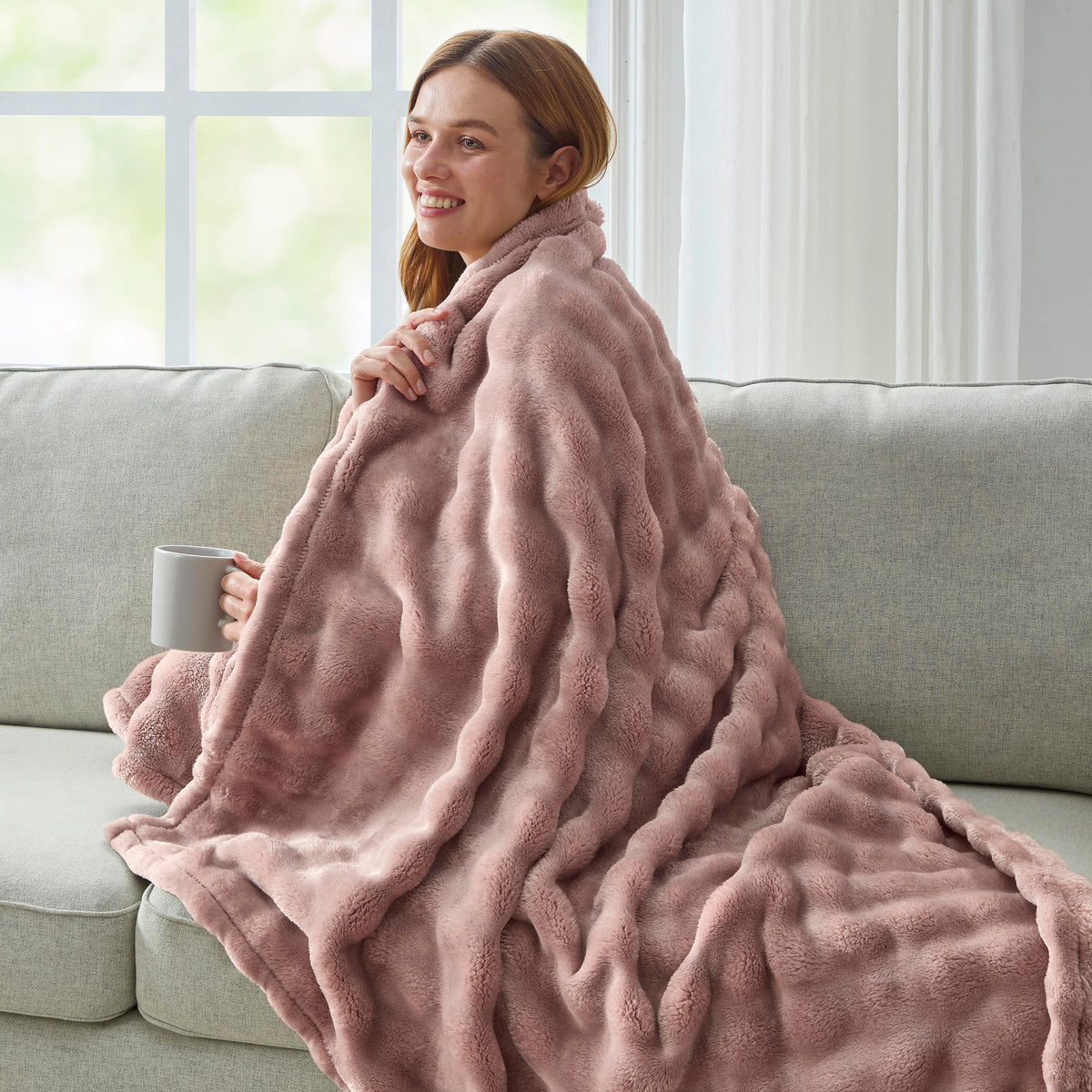 DKNY Solid Bubble Plush Throw