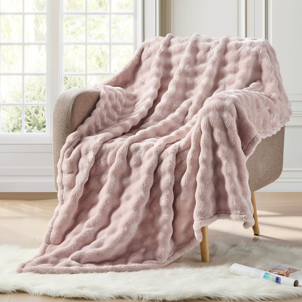 DKNY Solid Bubble Plush Throw