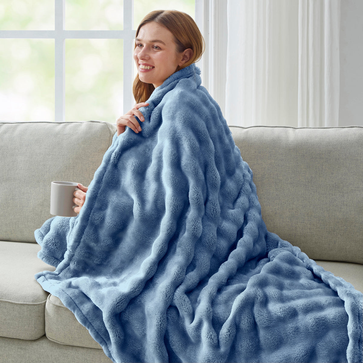 DKNY Solid Bubble Plush Throw