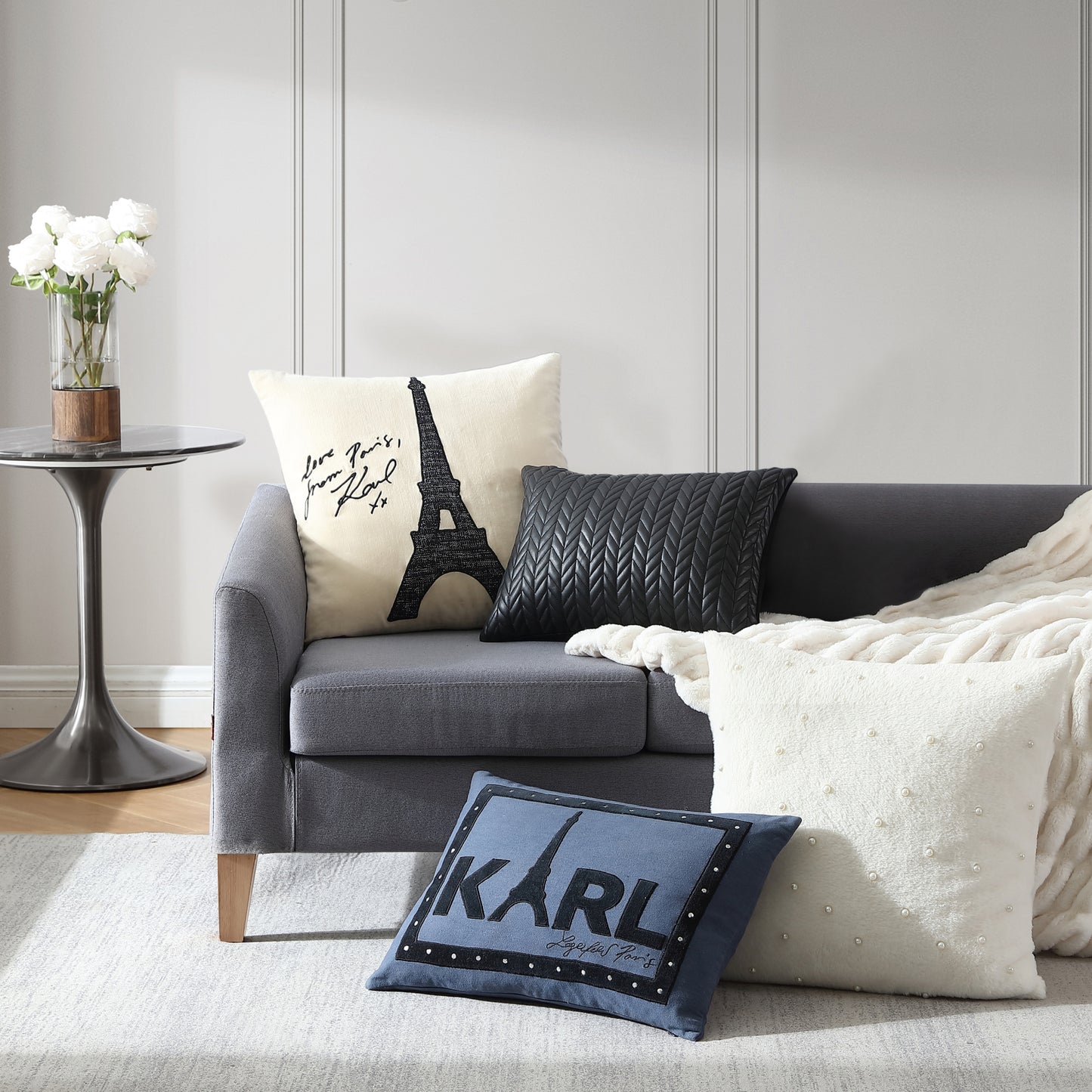 KARL LAGERFELD PARIS Faux Fur Pearl Decorative Pillow
