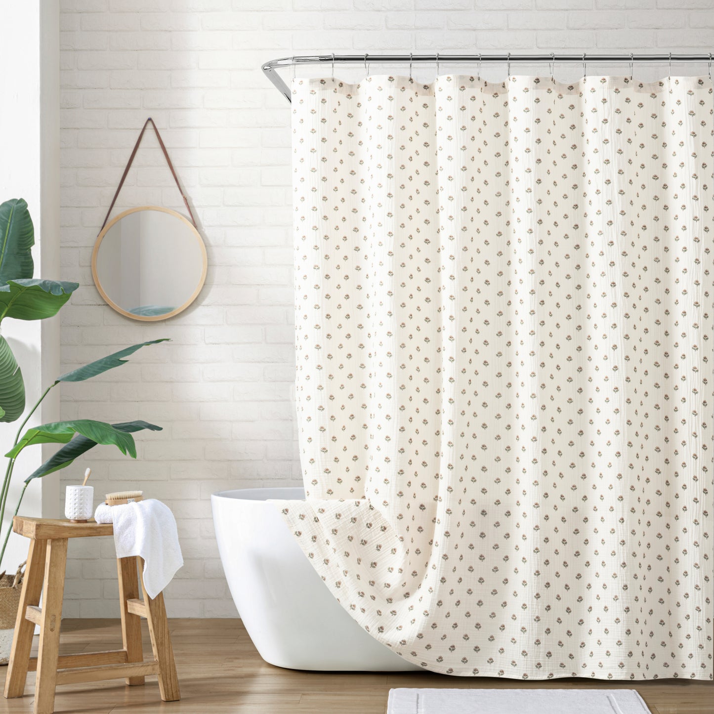 Peri Home Block Print Gauze Shower Curtain Multi