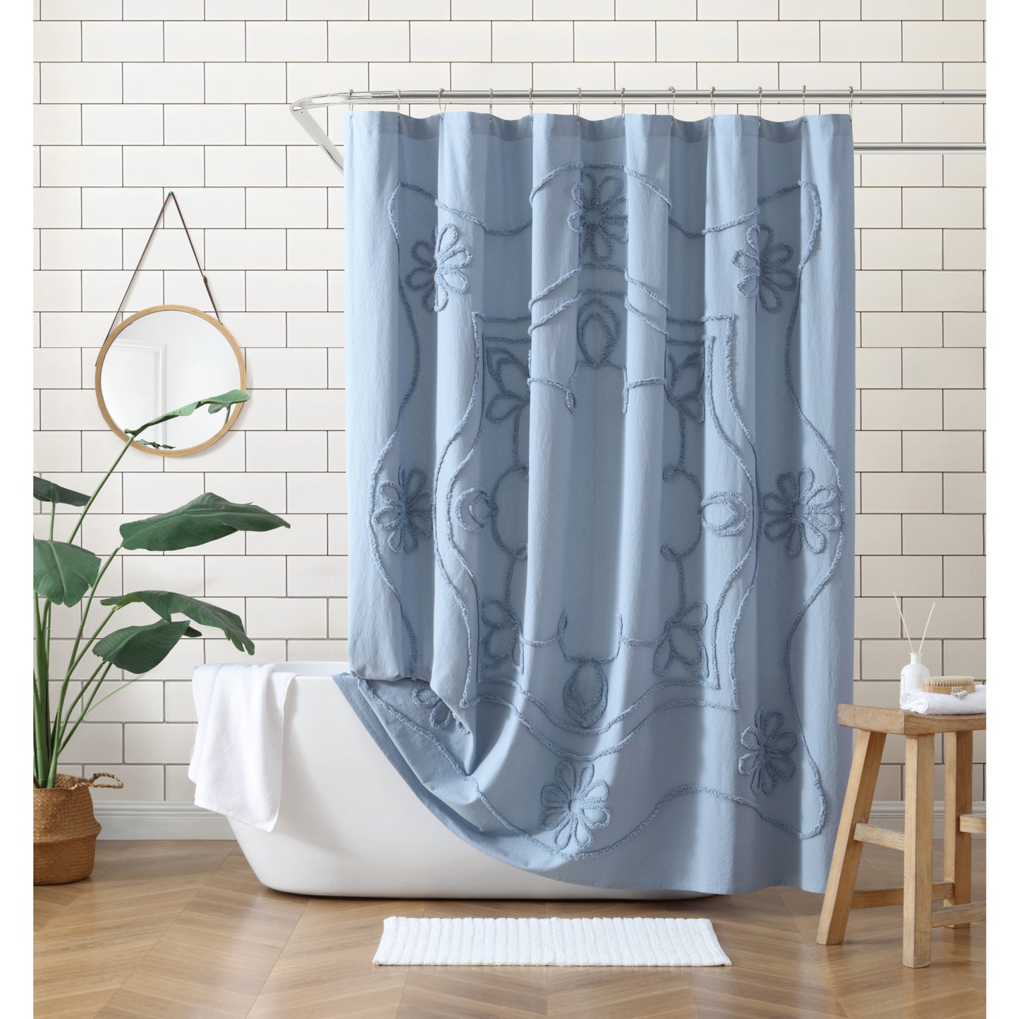 Peri Home Retro Scroll Shower Curtain, Blue