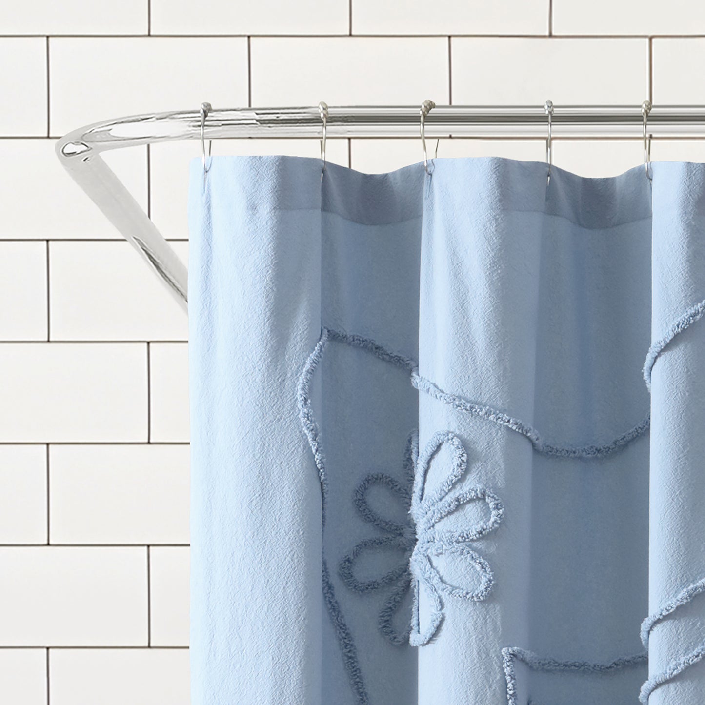 Peri Home Retro Scroll Shower Curtain, Blue