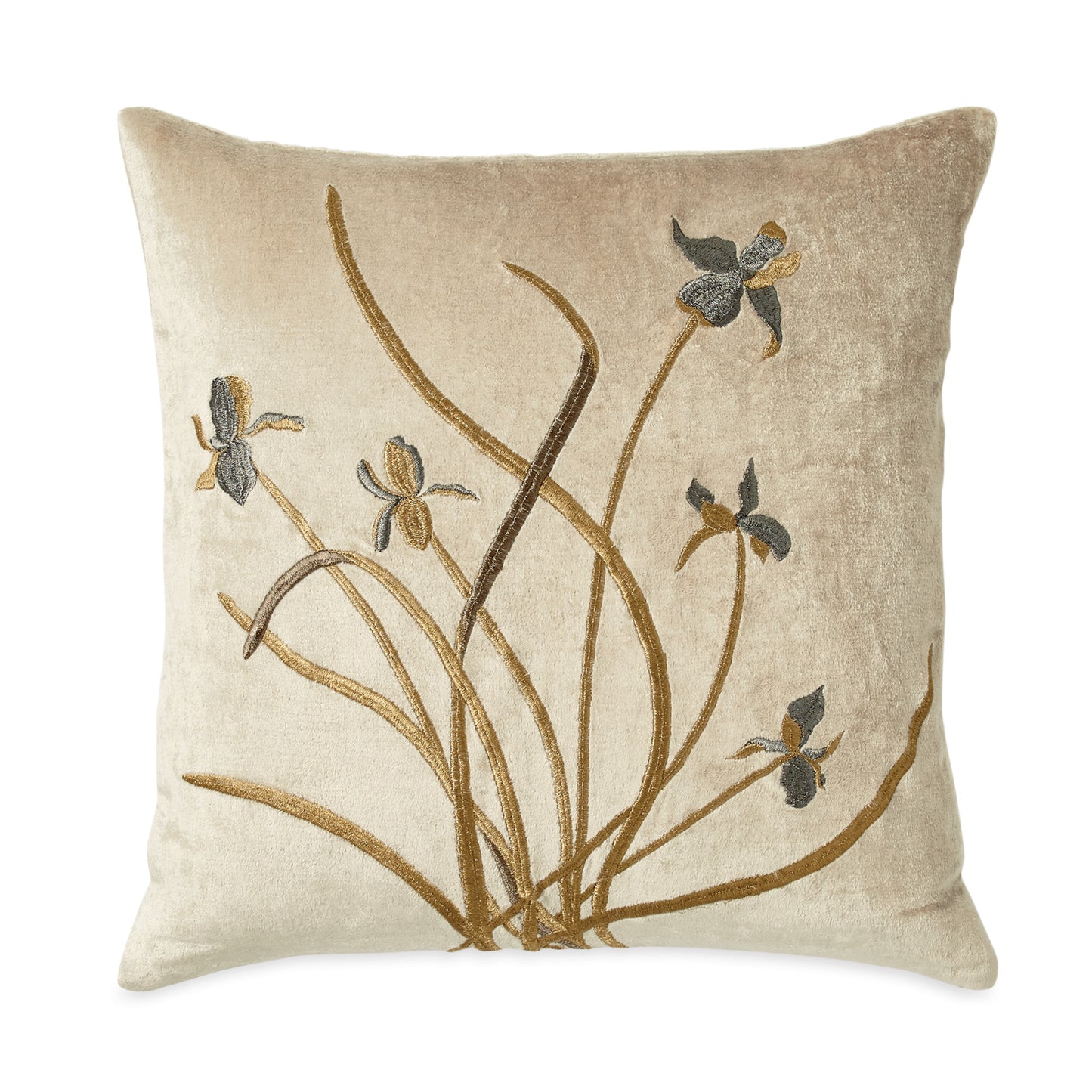Iris Embroidered Velvet Decorative Pillow