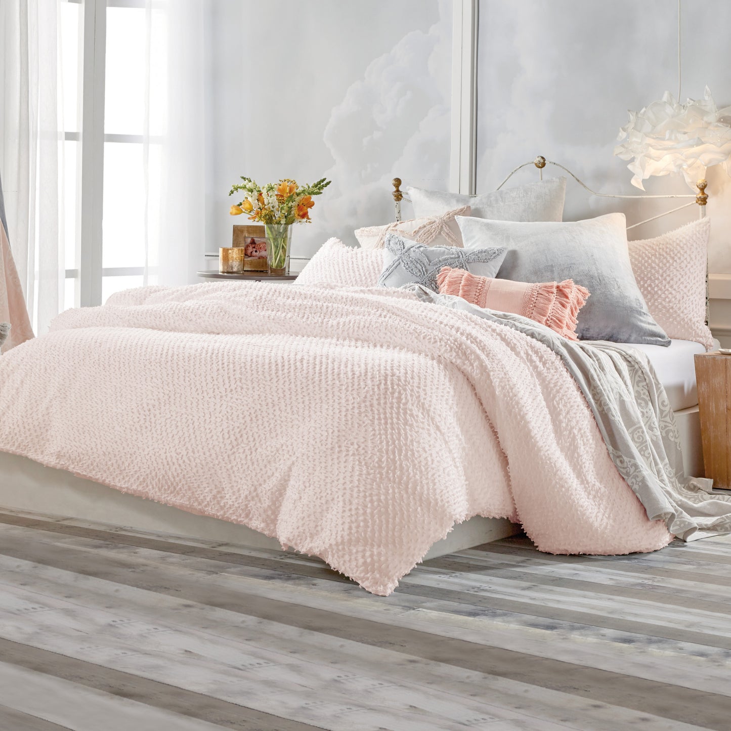 Peri Home Dot Fringe White Comforter Bedding Collection Set Blush