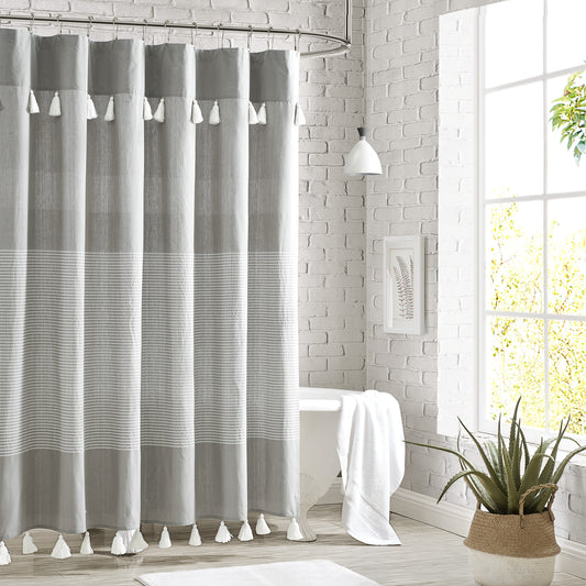 Peri Home Panama Stripe Shower Curtain Grey