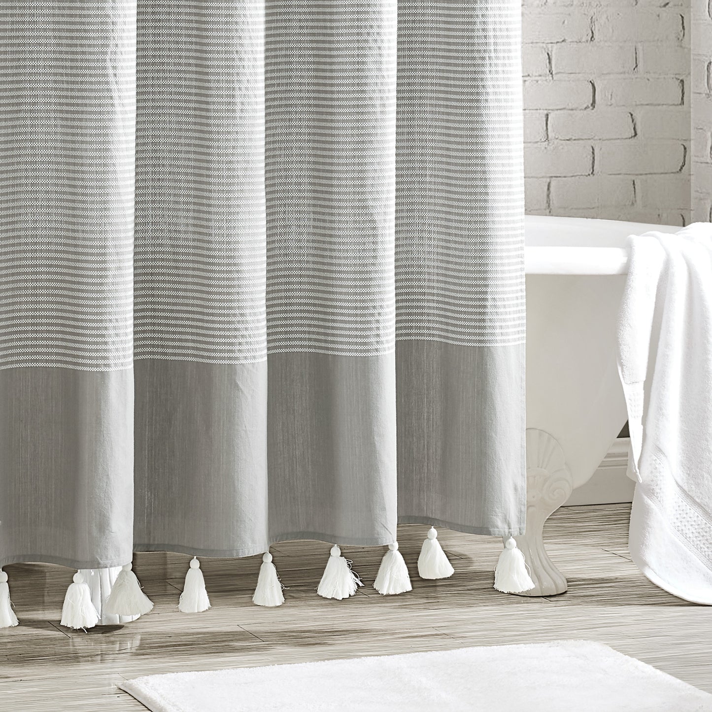 Peri Home Panama Stripe Shower Curtain Grey
