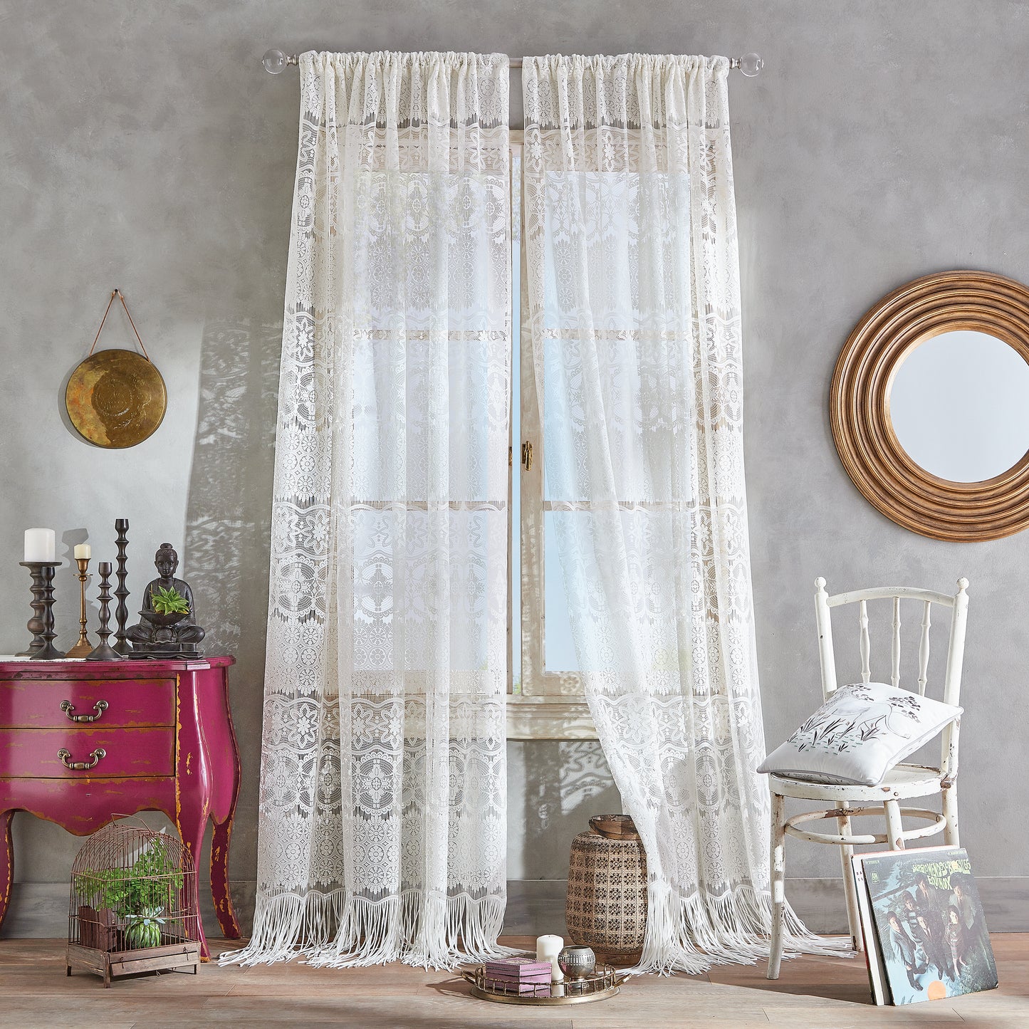 Peri Home Boho Lace Window Curtain Panel