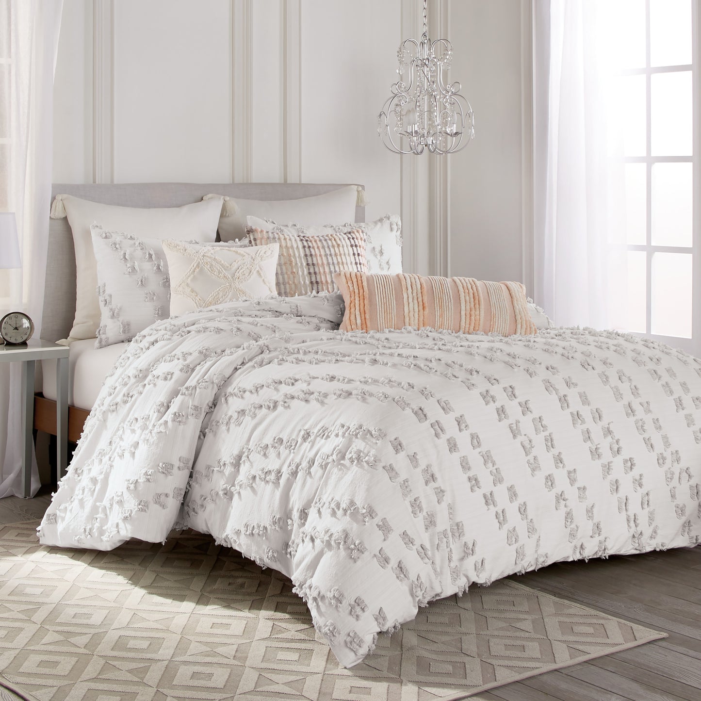 Peri Home Grey Space Dye Fringe Comforter Bedding Collection