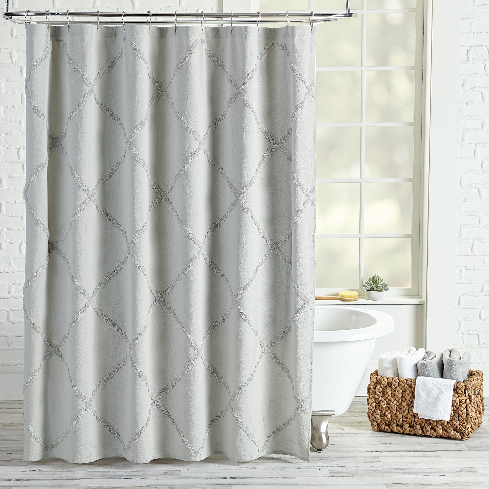 Peri Home Chenille Lattice Shower Curtain grey