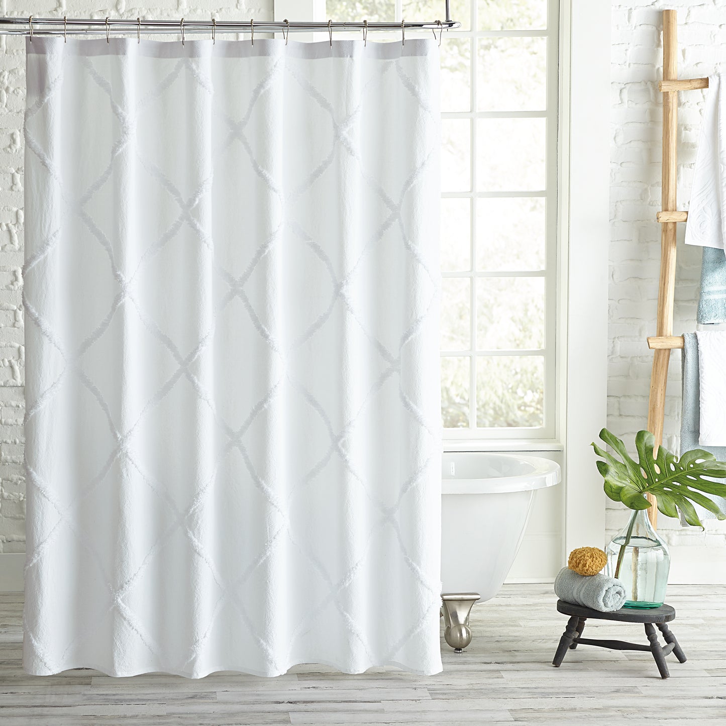 Peri Home Chenille Lattice Shower Curtain white
