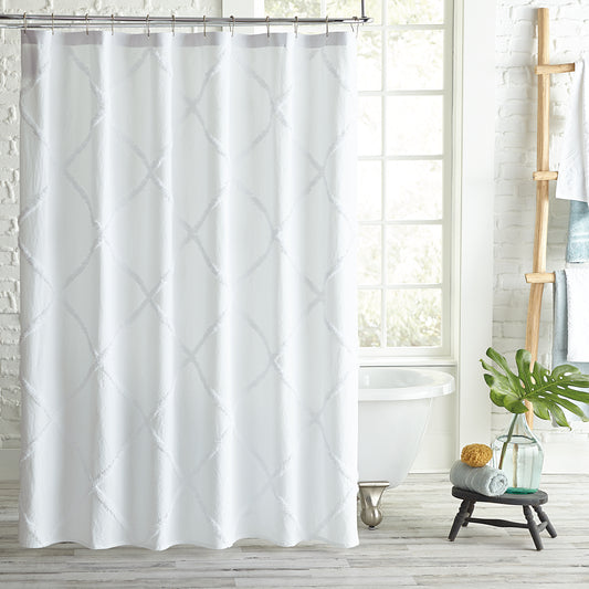 Peri Home Chenille Lattice Shower Curtain white