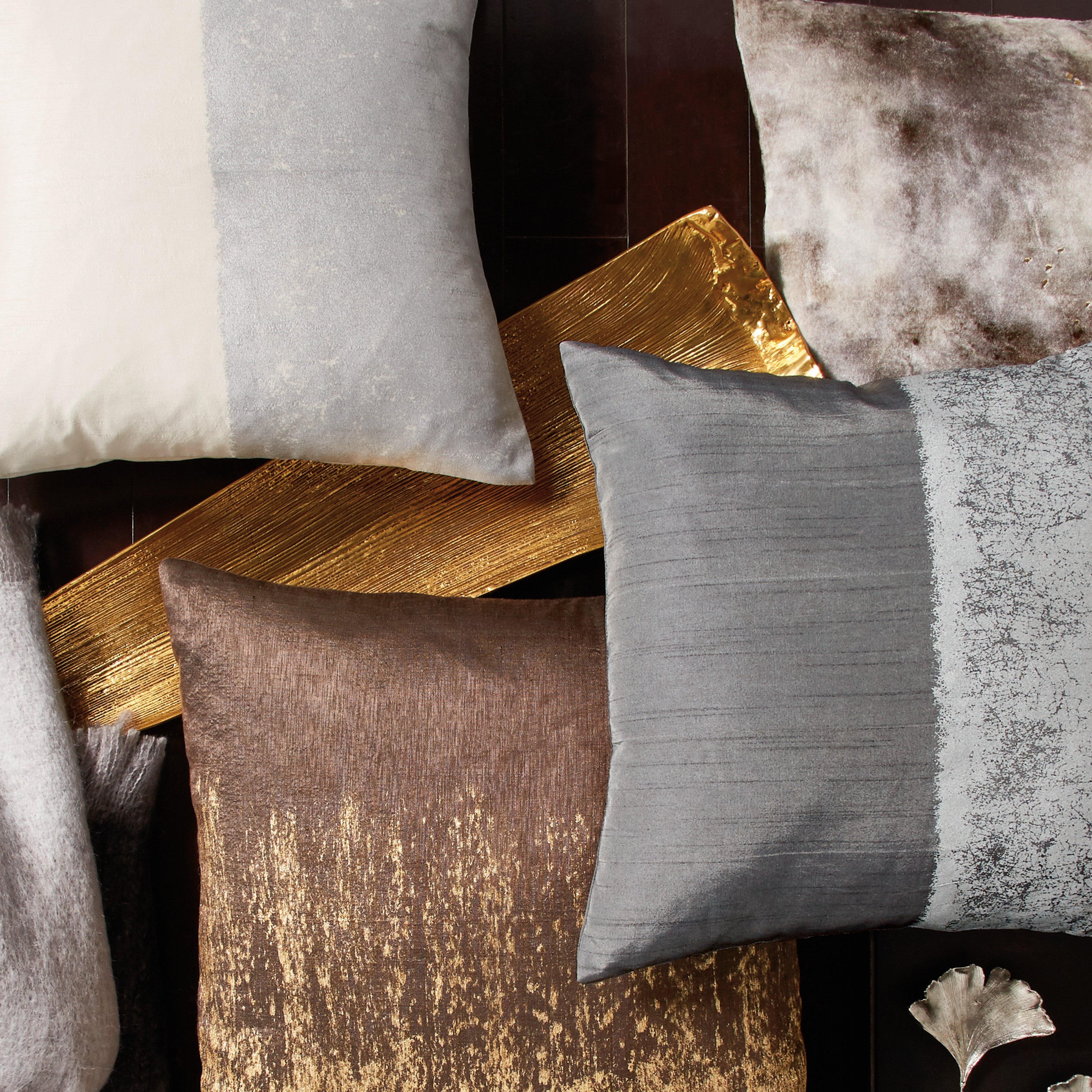 Grey and gold outlet decorative pillows