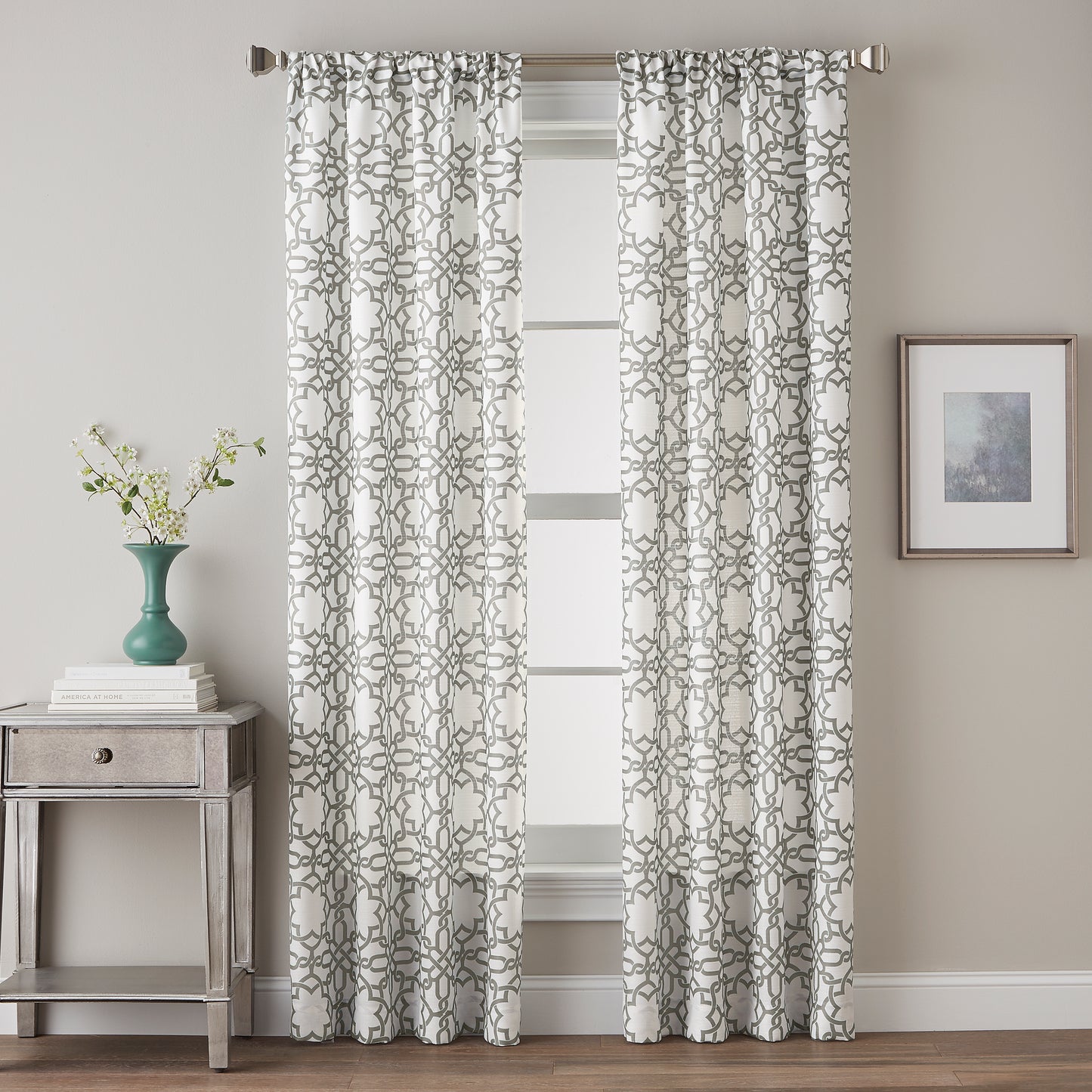 Lotus Harmony Poletop Window Curtain Panel Charcoal