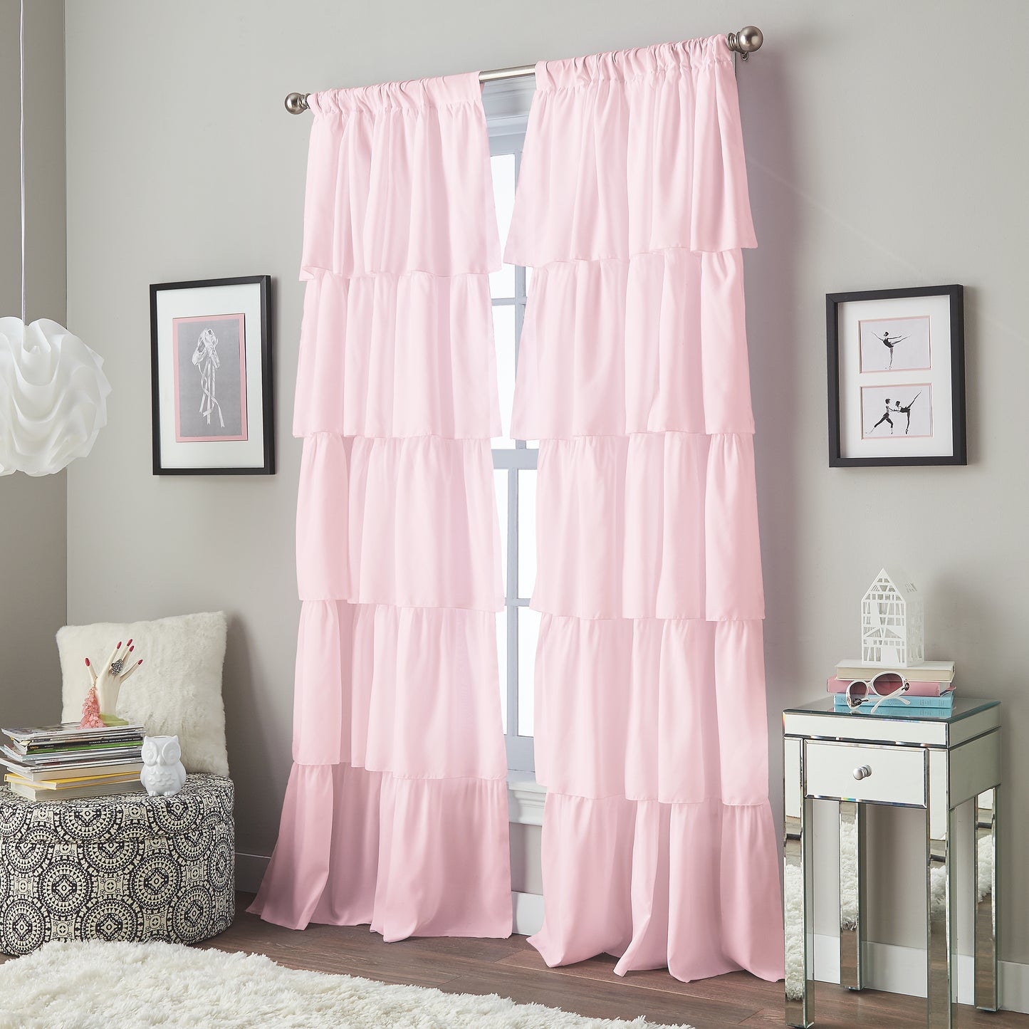 Curtainworks Flounced Window Curtain Panel Pink