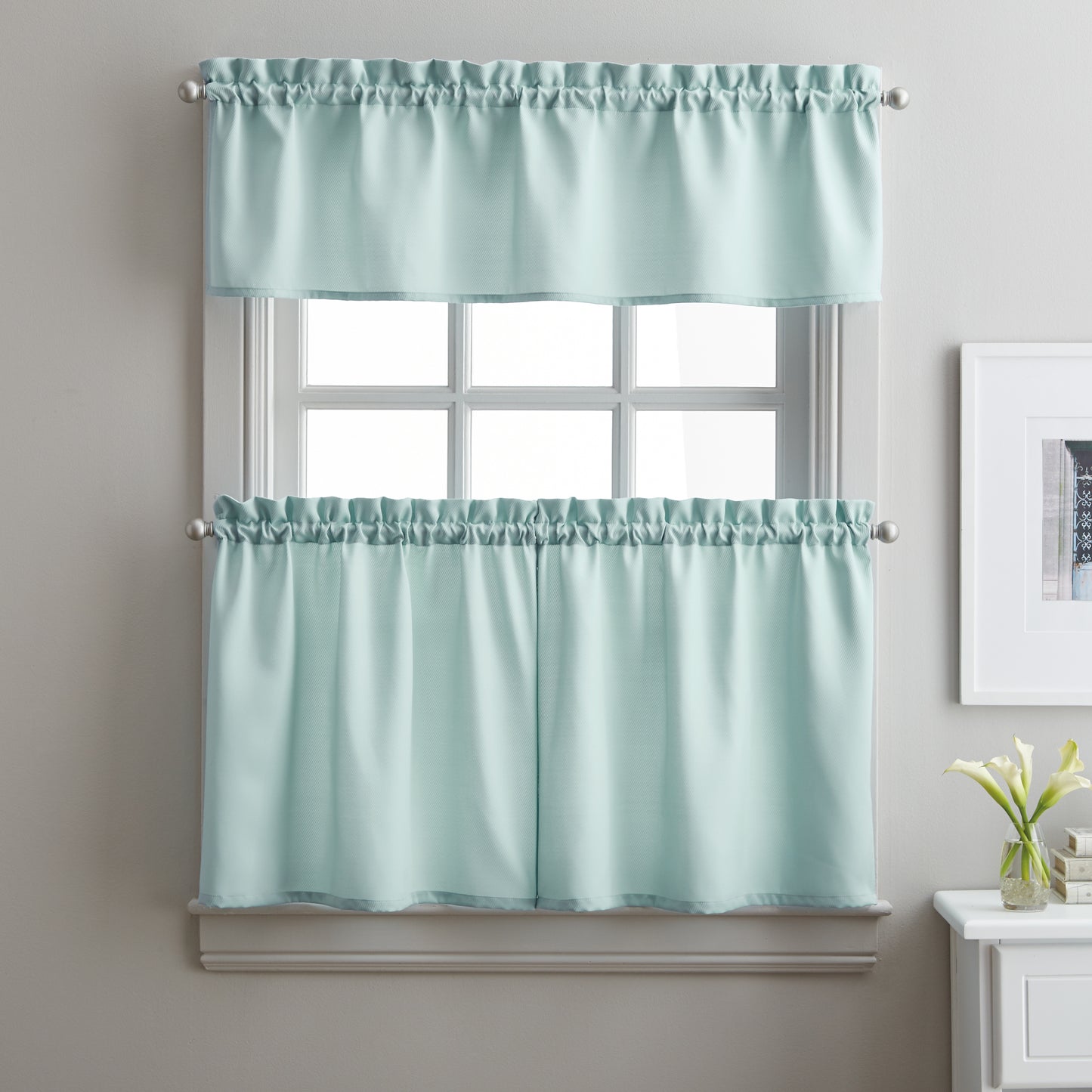 Curtainworks Solid Twill Tiers & Valance Set Aqua