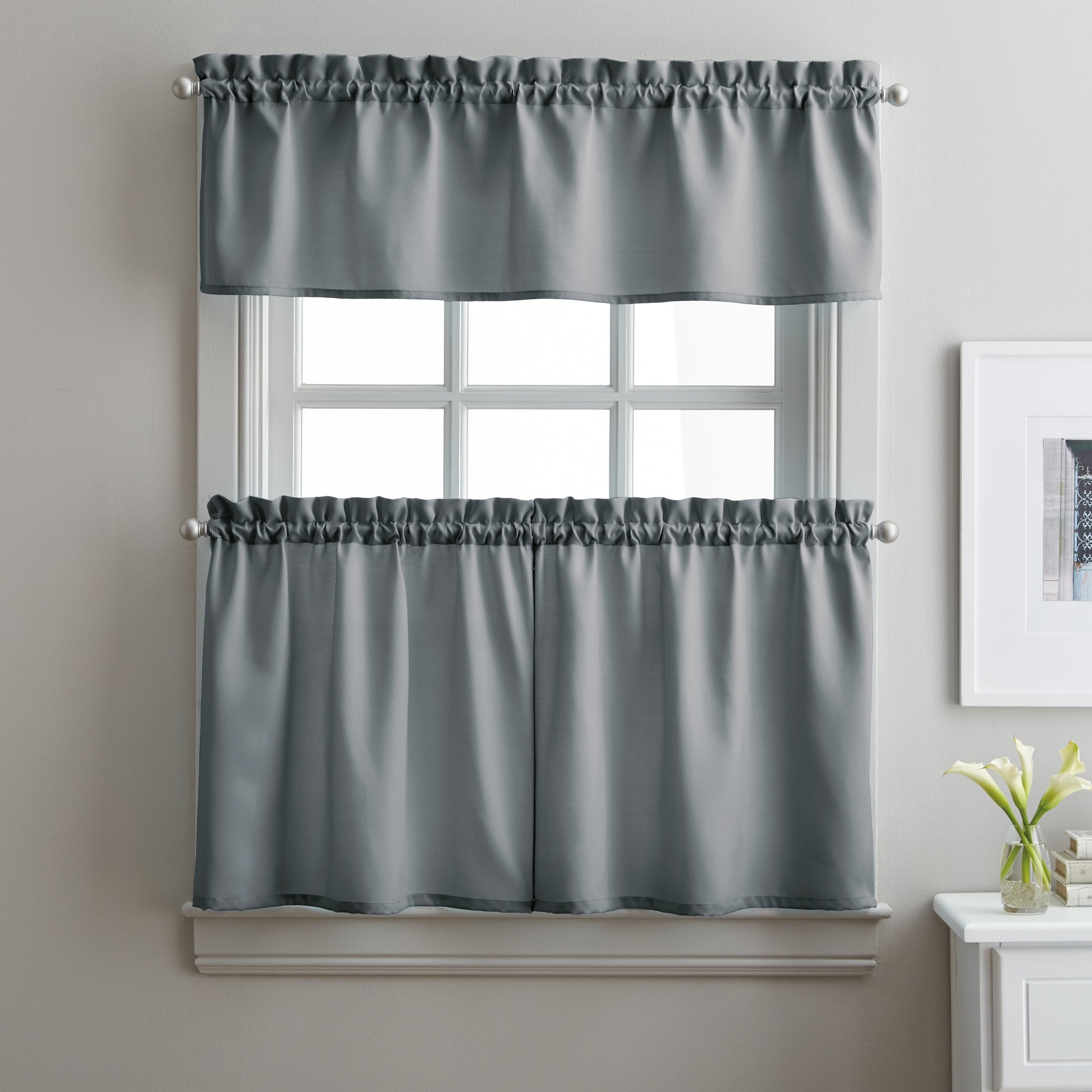 Curtainworks Solid Twill Tiers & Valance Set Grey