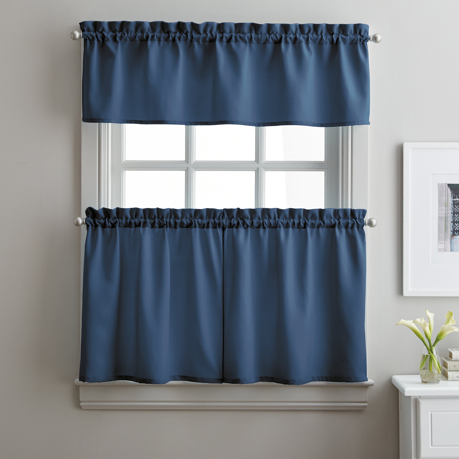 Curtainworks Solid Twill Tiers & Valance Set Navy