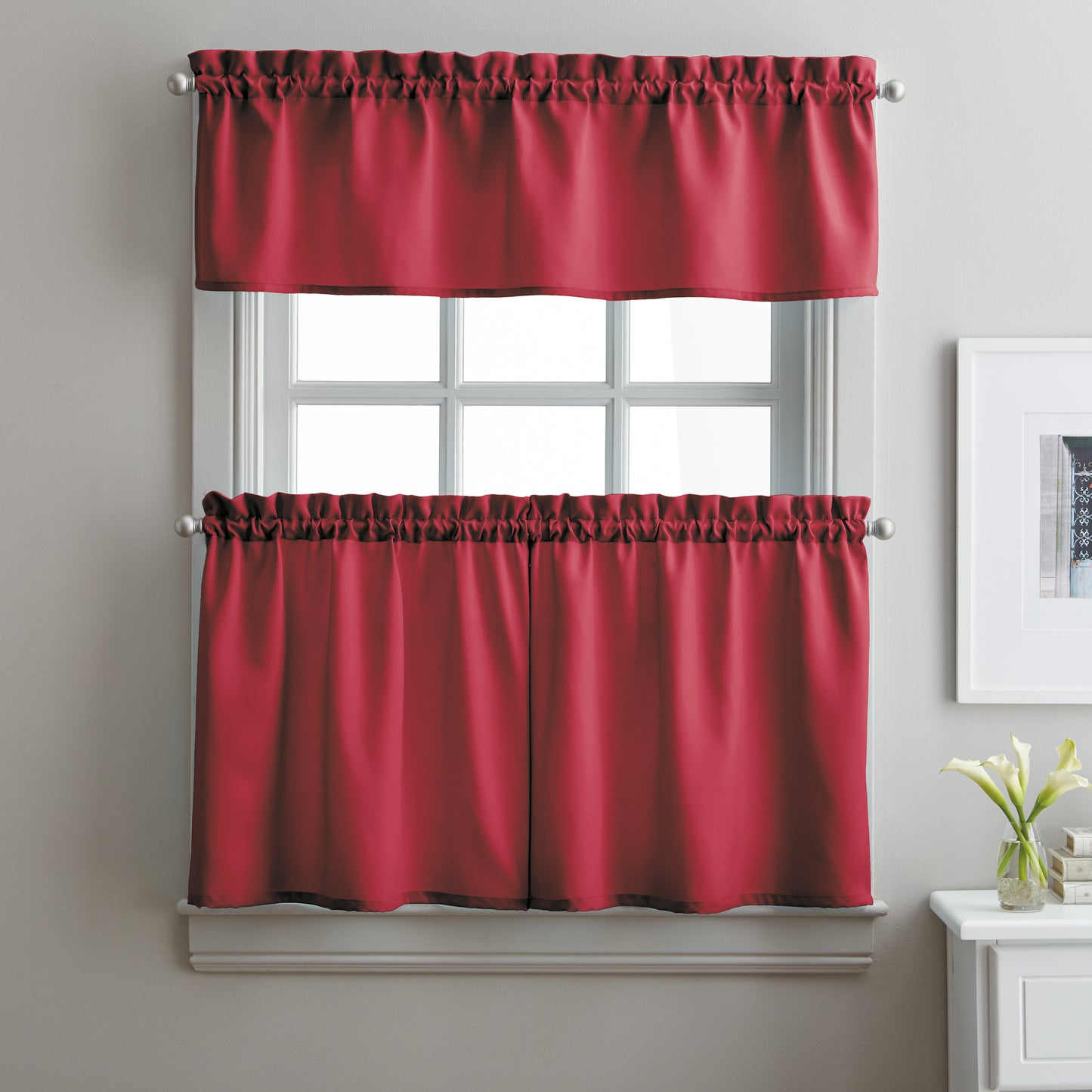 Curtainworks Solid Twill Tiers & Valance Set Red