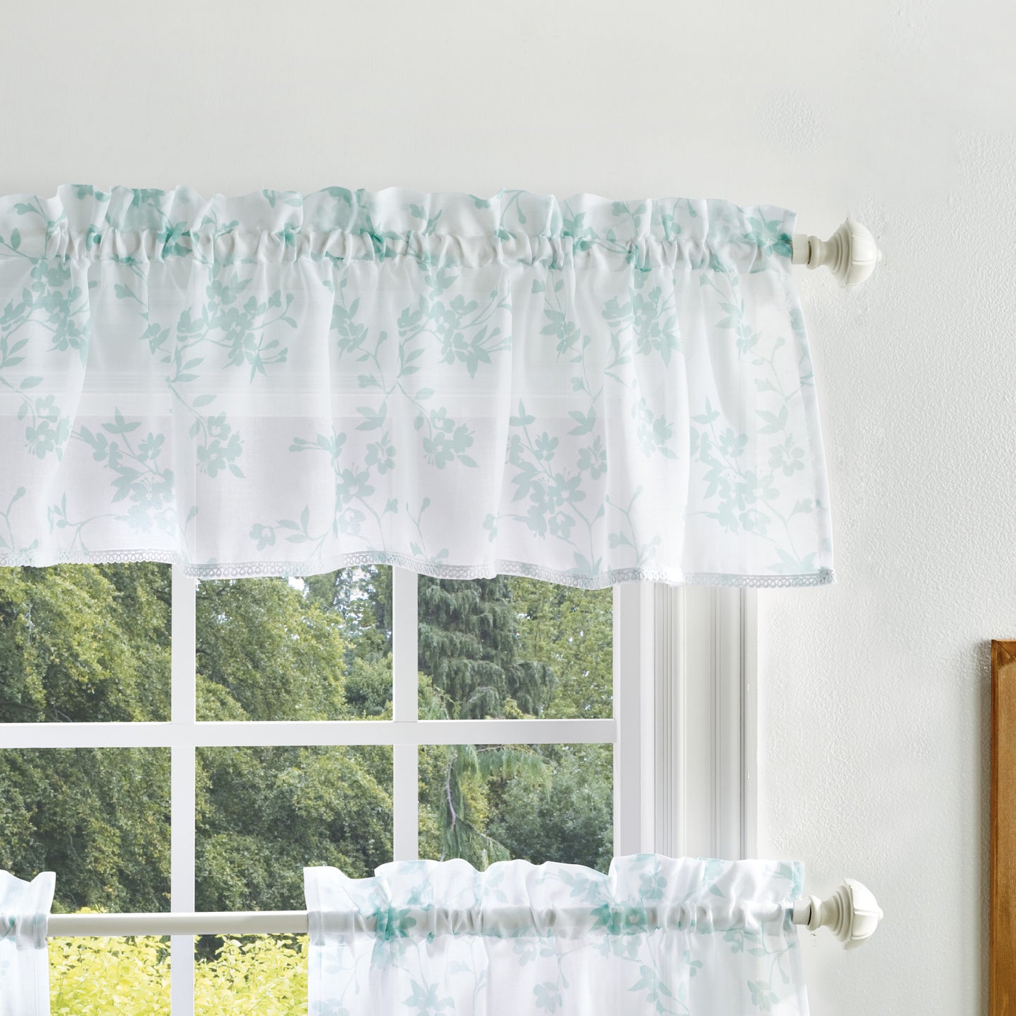 Martha Stewart Bellefield Floral Valance & Tiers Aqua