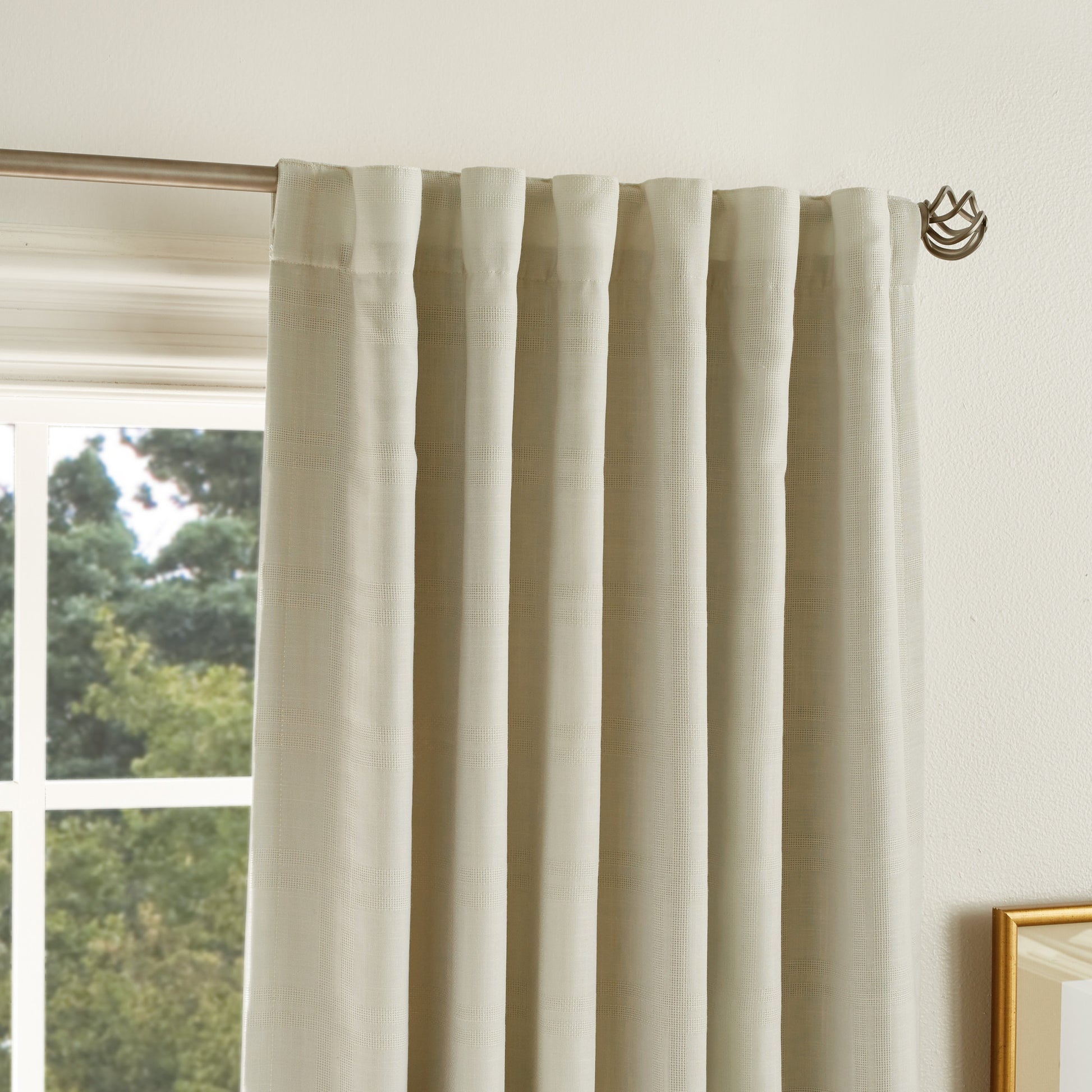Martha Stewart Bedford Woven Plaid Backtab Curtain Panel Linen