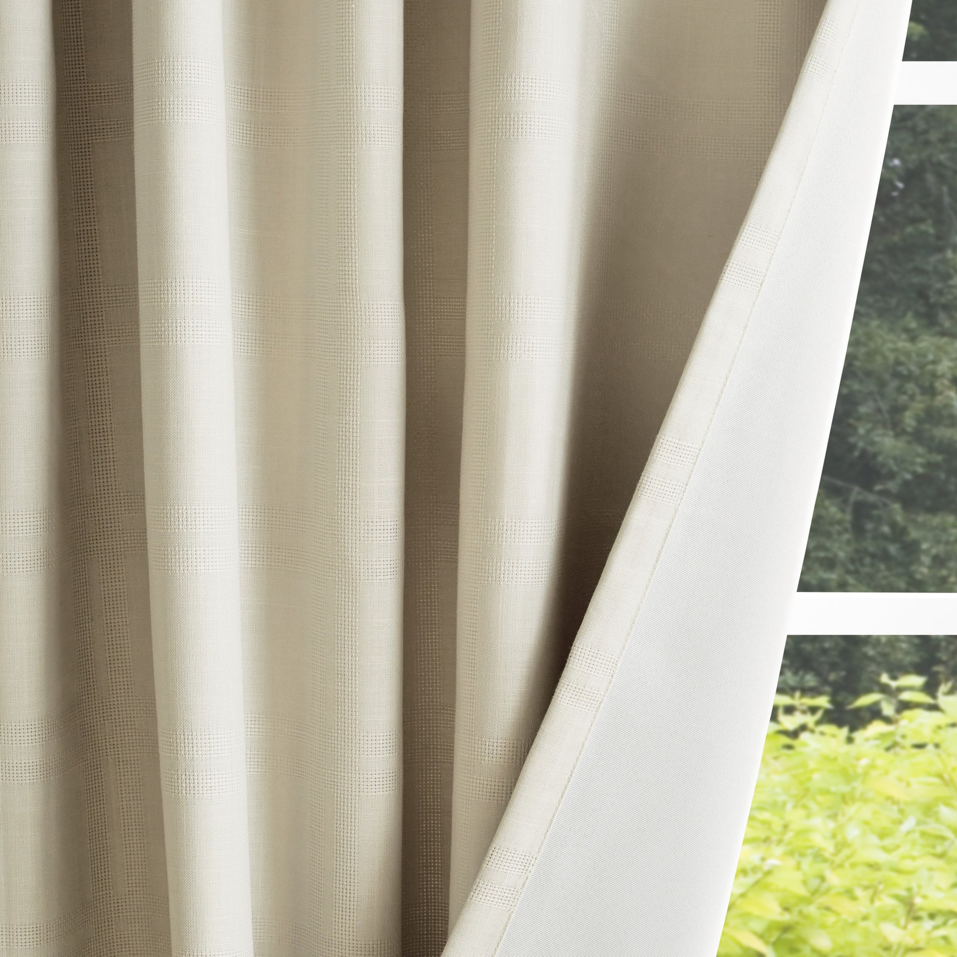 Martha Stewart Bedford Woven Plaid Backtab Curtain Panel Linen