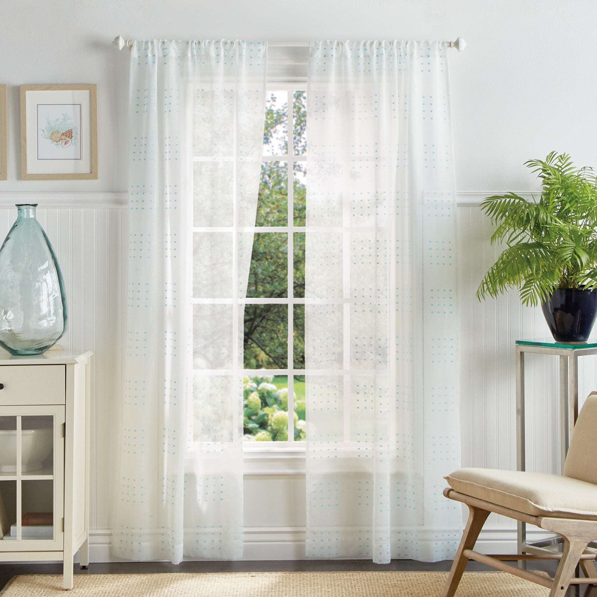Martha Stewart Montauk Clip Sheer Curtain Panel Seafoam