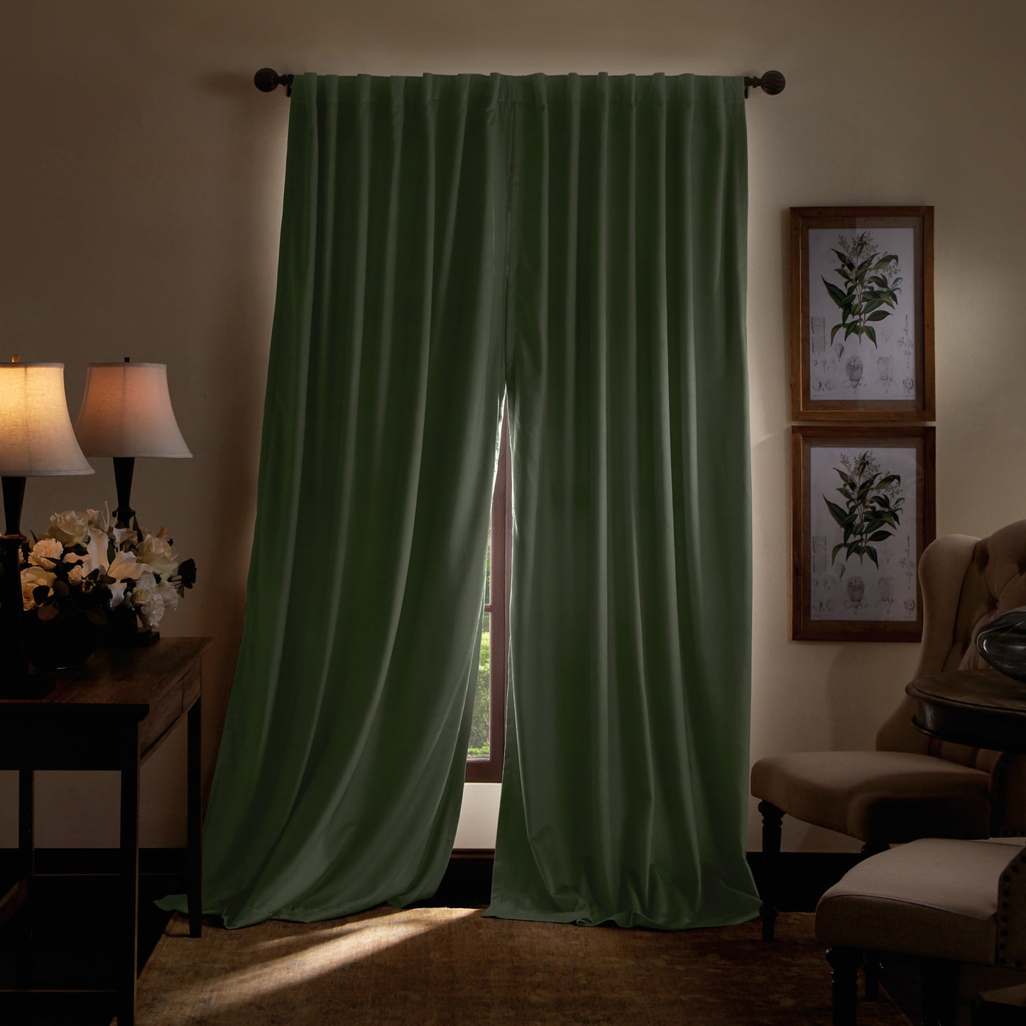 Martha Stewart Lucca Velvet Backtab Curtain Panel Green