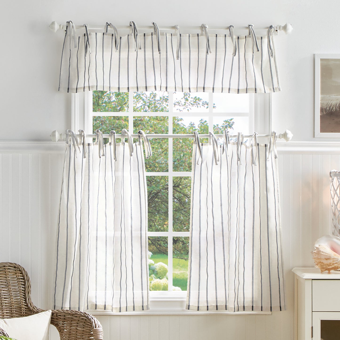 Martha Stewart Laguna Stripe Valance & Tiers Grey